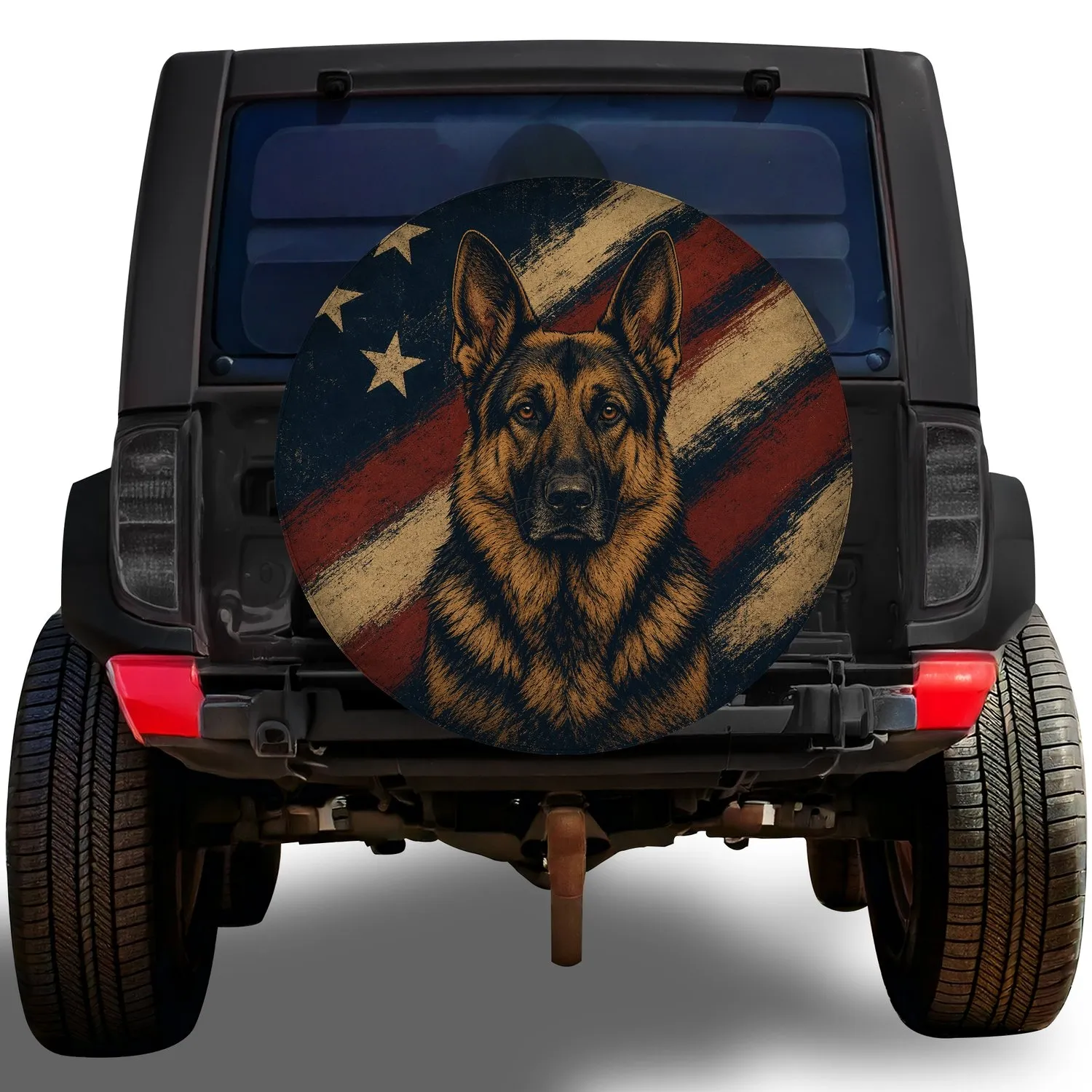 German Shepherd American Flag Patriotic RV Travel For Dog Lovers And Campers Gift Spare Tire Cover - 1