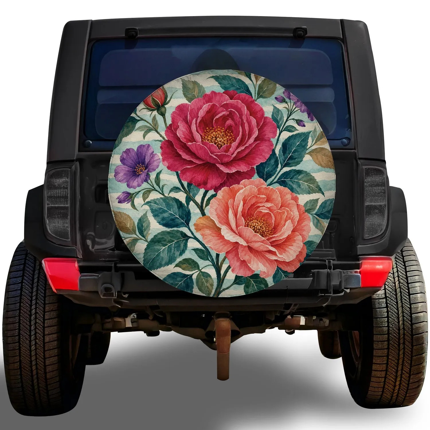 Watercolor Rose Bouquet and Botanical Leaves for Garden-Inspired Jeep RV Adventures Spare Tire Cover - 1