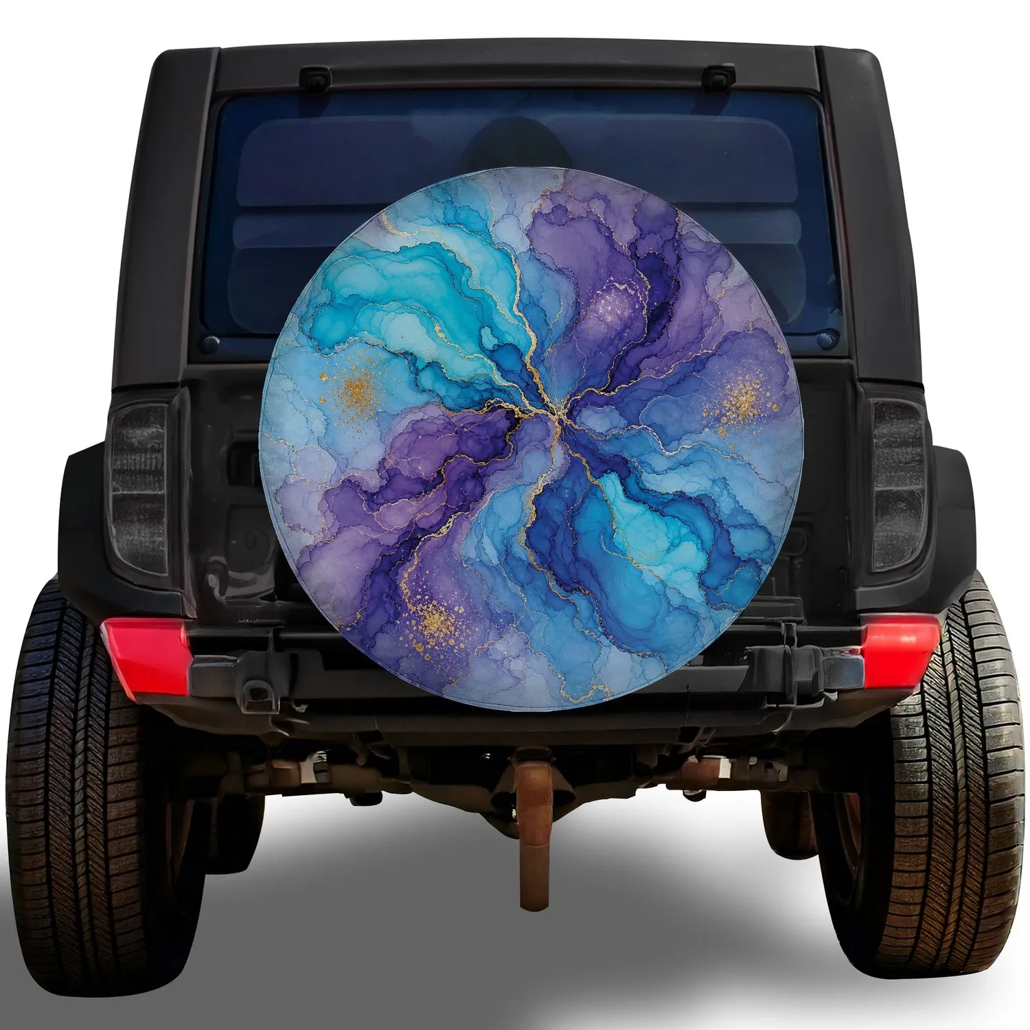 Turquoise Violet Alcohol Ink Swirls for RV Travel and Outdoor Adventure Enthusiasts Spare Tire Cover - 1