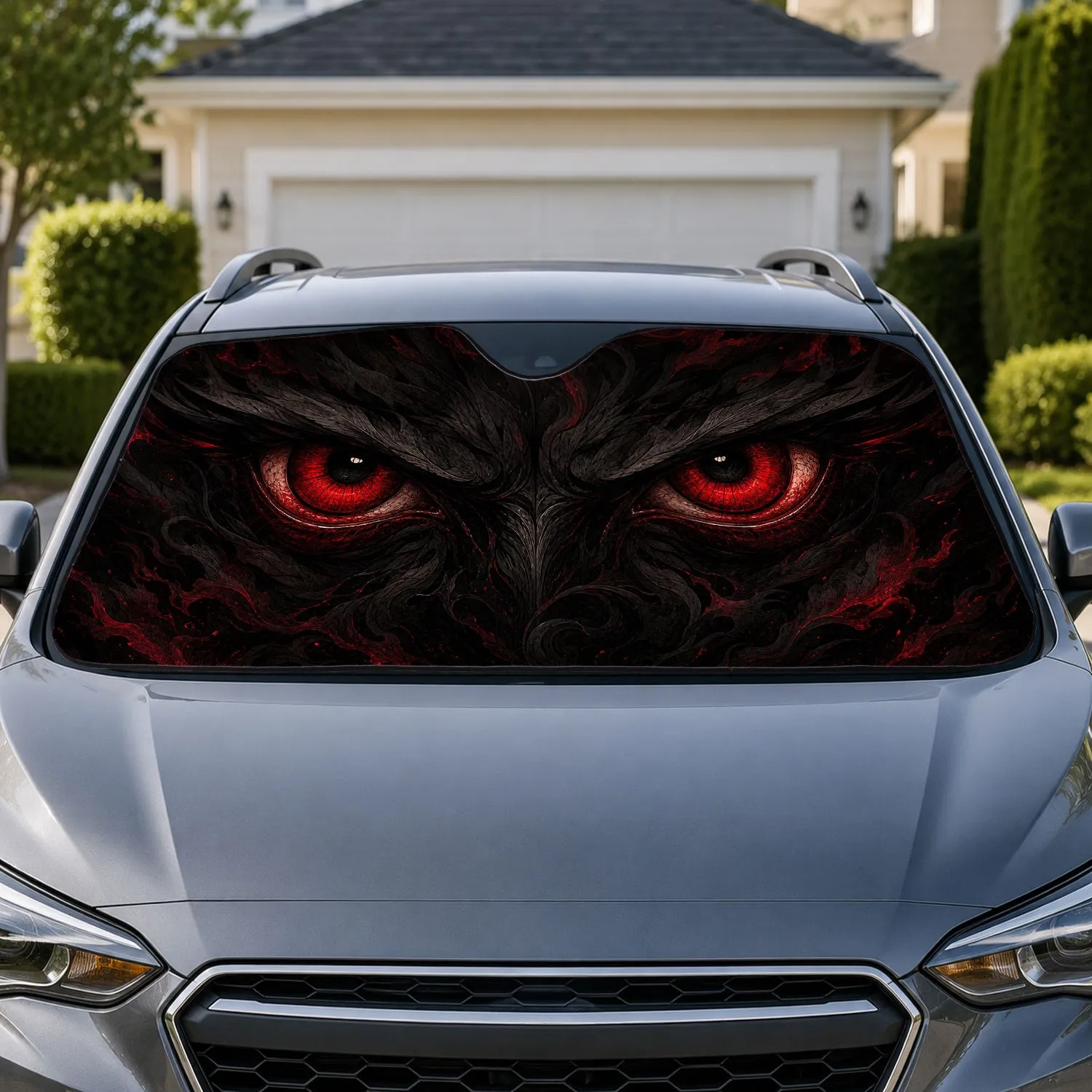 Sinister Crimson Eyes Dark Gothic Interior Protection for Horror Lovers and Drivers Car Sunshade - 1