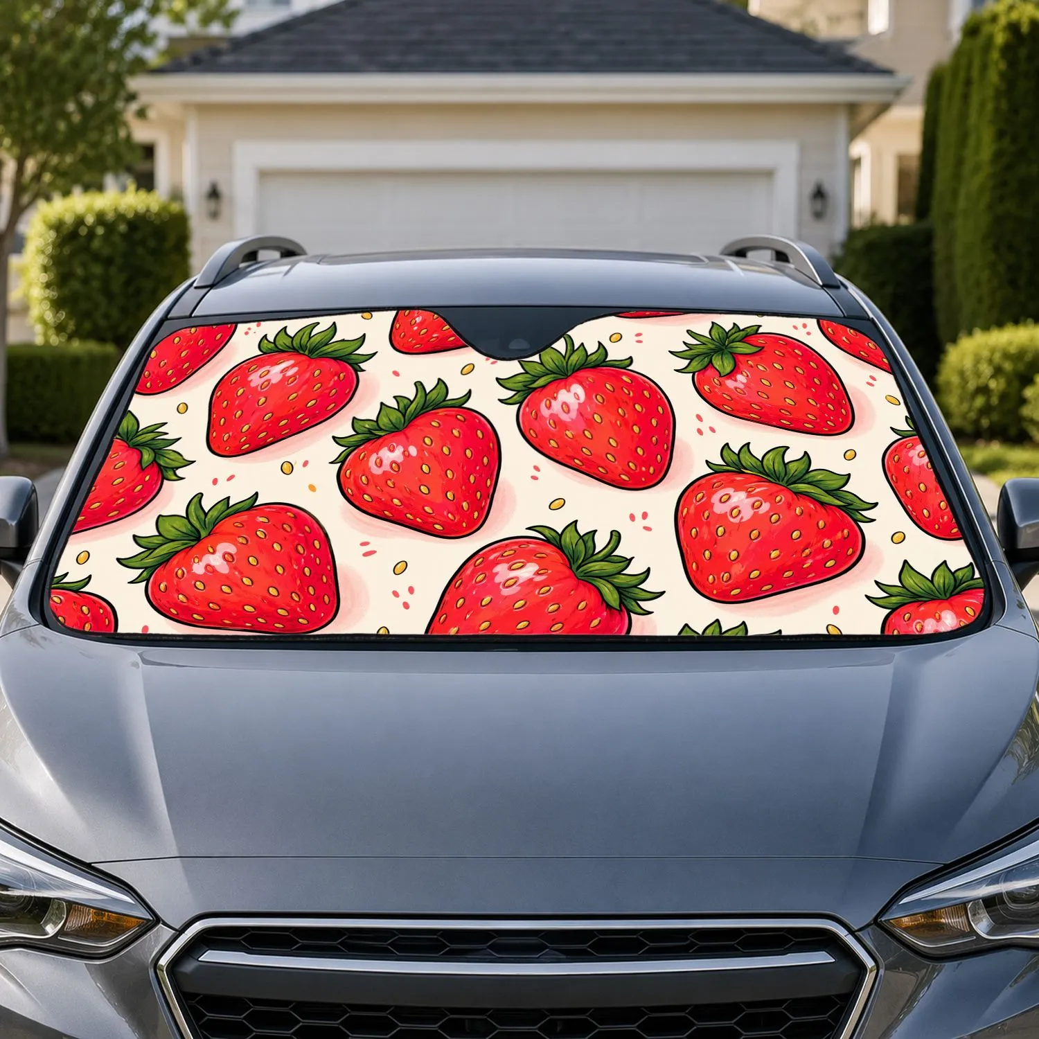 Red Strawberry Fruit Decor For Summer Travel, Road Trips, Beach Days, And Berry Lovers Car Sunshade - 1