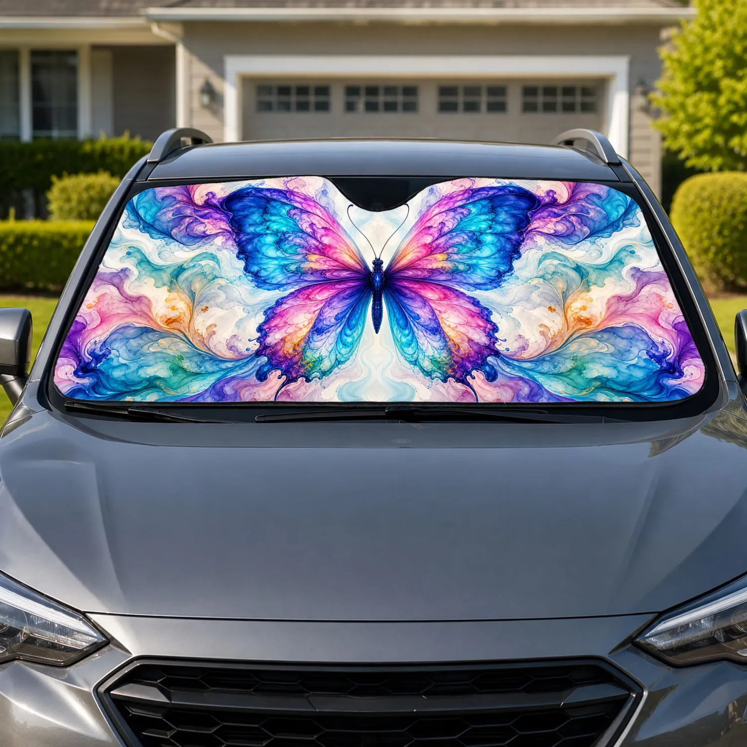 Vibrant Butterfly Fluid Ink Art for Boho Road Trip Interior Decor Gift Enthusiasts Car Sunshade - 1