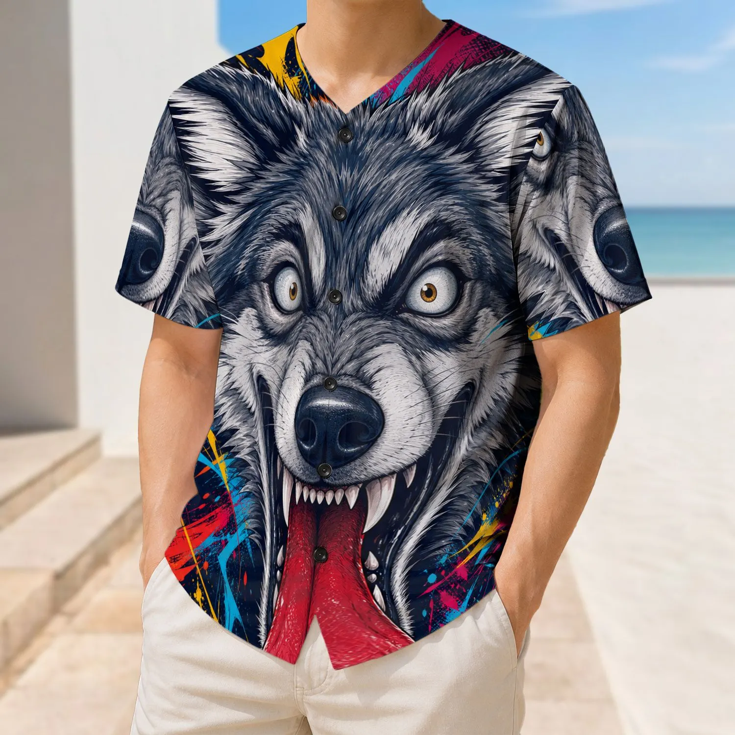 Intense Wild Wolf Graffiti Streetwear For Game Days, Festivals And Urban Style Fans Baseball Jersey - 1