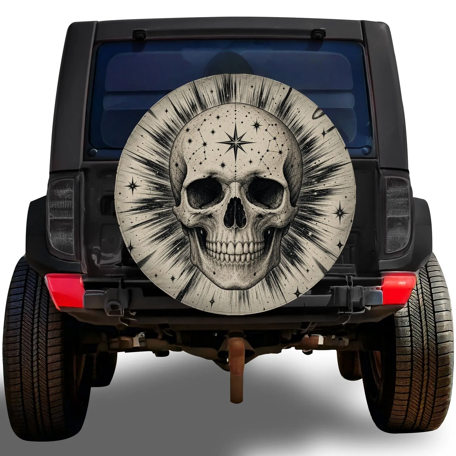 Celestial Skull Gothic Off Road Adventure Accessory for Jeep SUV Travel Enthusiasts Spare Tire Cover - 1