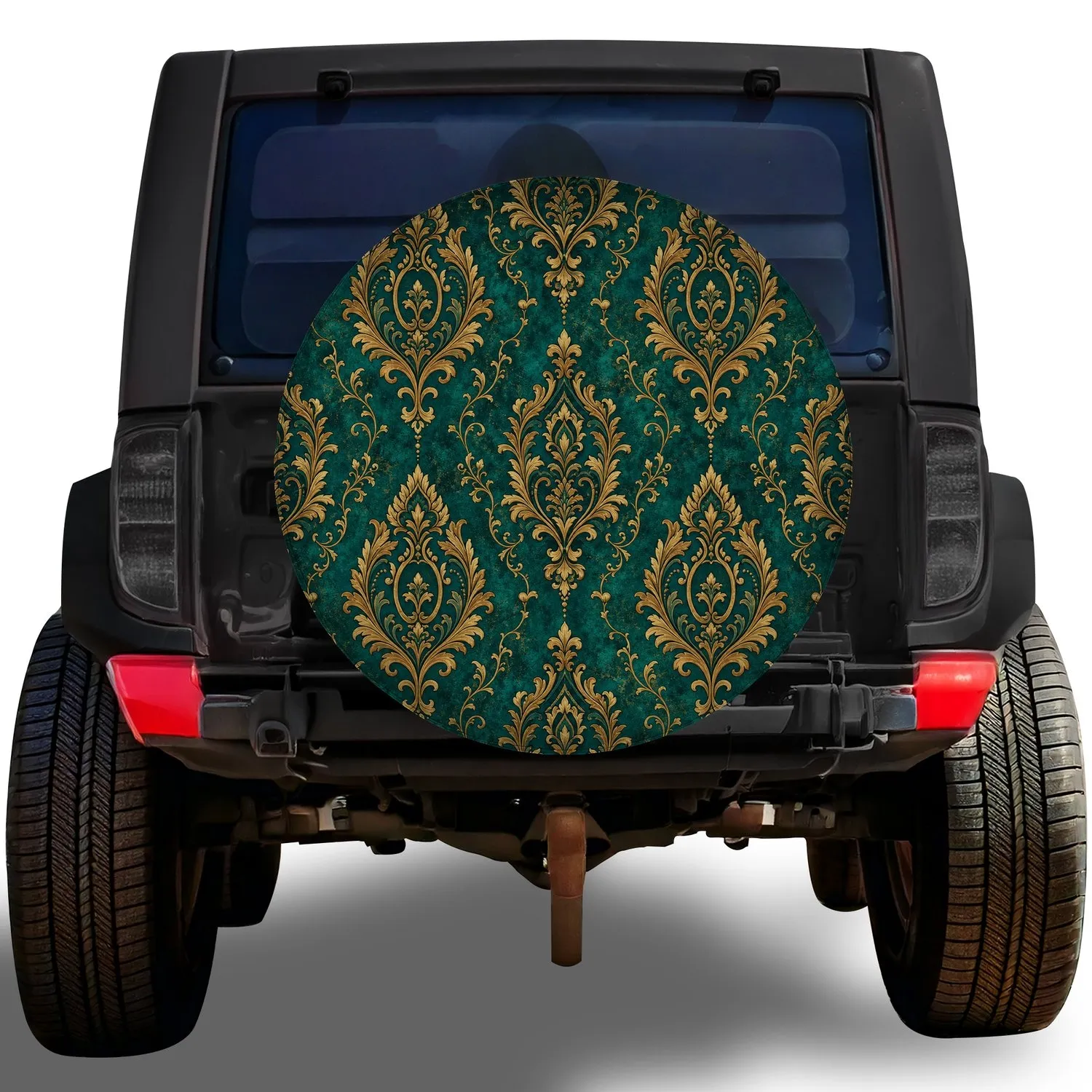 Teal And Antique Gold Damask Motifs For Elegant Vintage SUV Adventure Styling Spare Tire Cover - 1