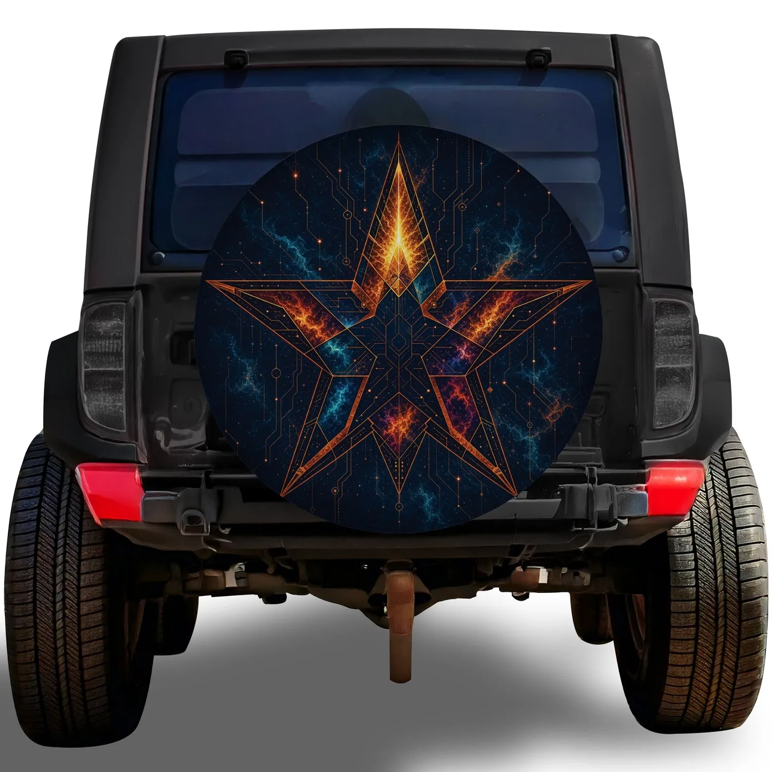 Cosmic Pentagram Celestial Tech Emblem For Sci Fi Road Trip Adventurers Night Drive Spare Tire Cover - 1