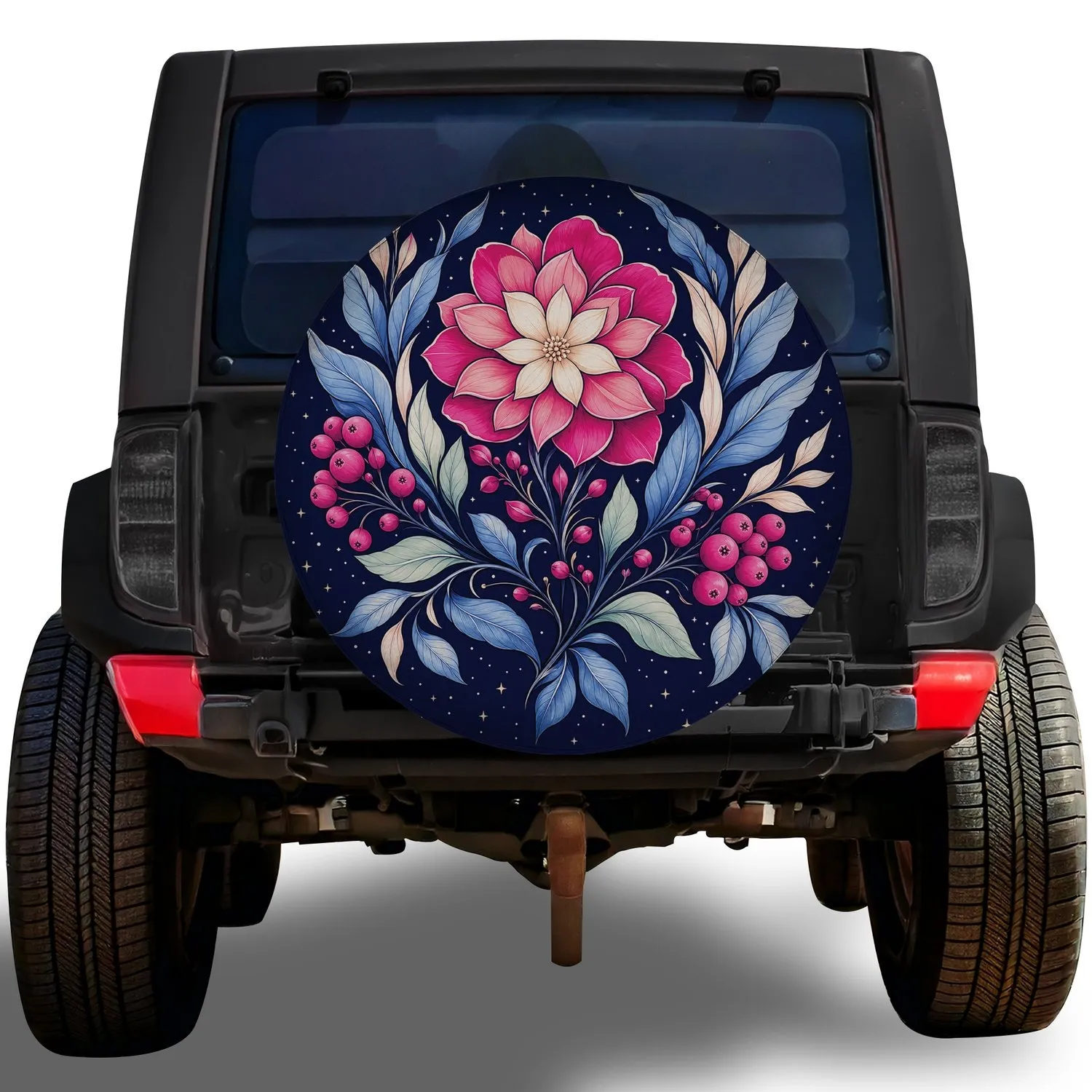 Mystical Pink Floral Celestial Crest For Boho Night Garden And Moonlit Road Trip Lovers Spare Tire Cover - 1