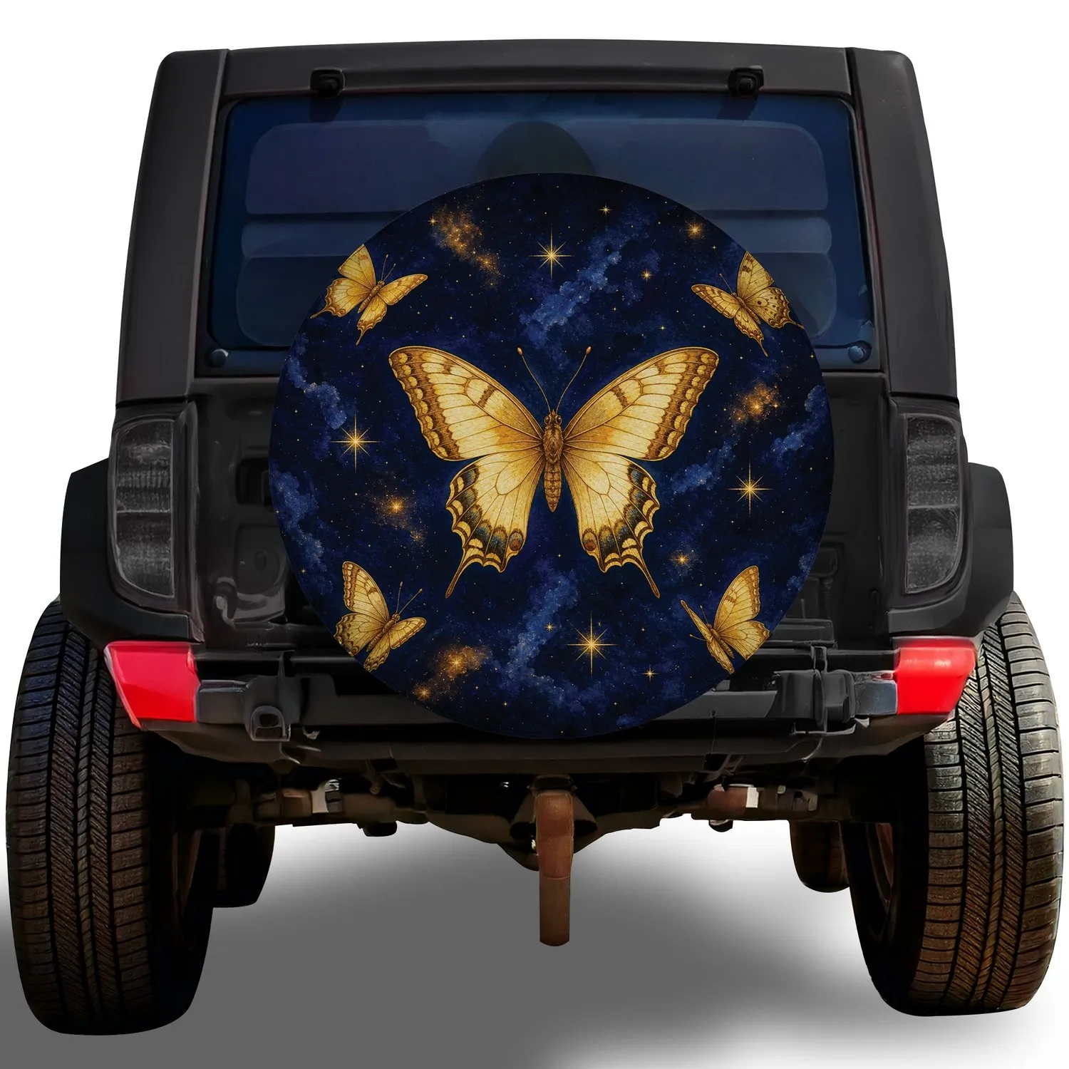 Golden Swallowtail Butterflies And Stars For Nighttime Road Trips And Adventure Lovers Spare Tire Cover - 1