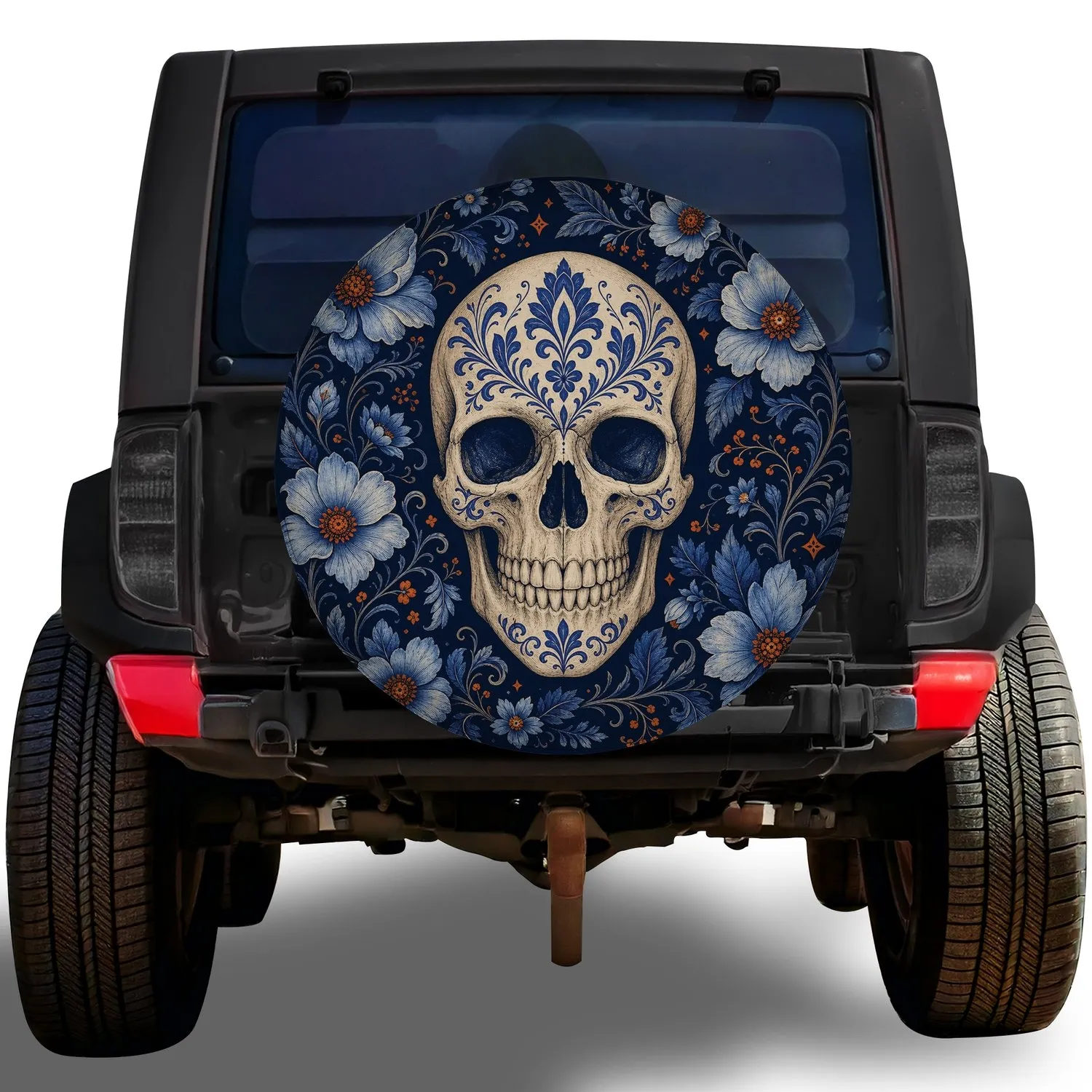 Vintage Floral Skull Gothic Road Trip Decor for Day Of The Dead Adventure Lovers Spare Tire Cover - 1