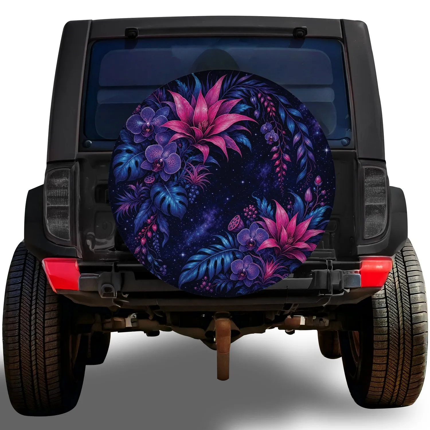Neon Secret Garden Floral Galaxy for Night Driving Off Road SUV And Jeep Drivers Spare Tire Cover - 1