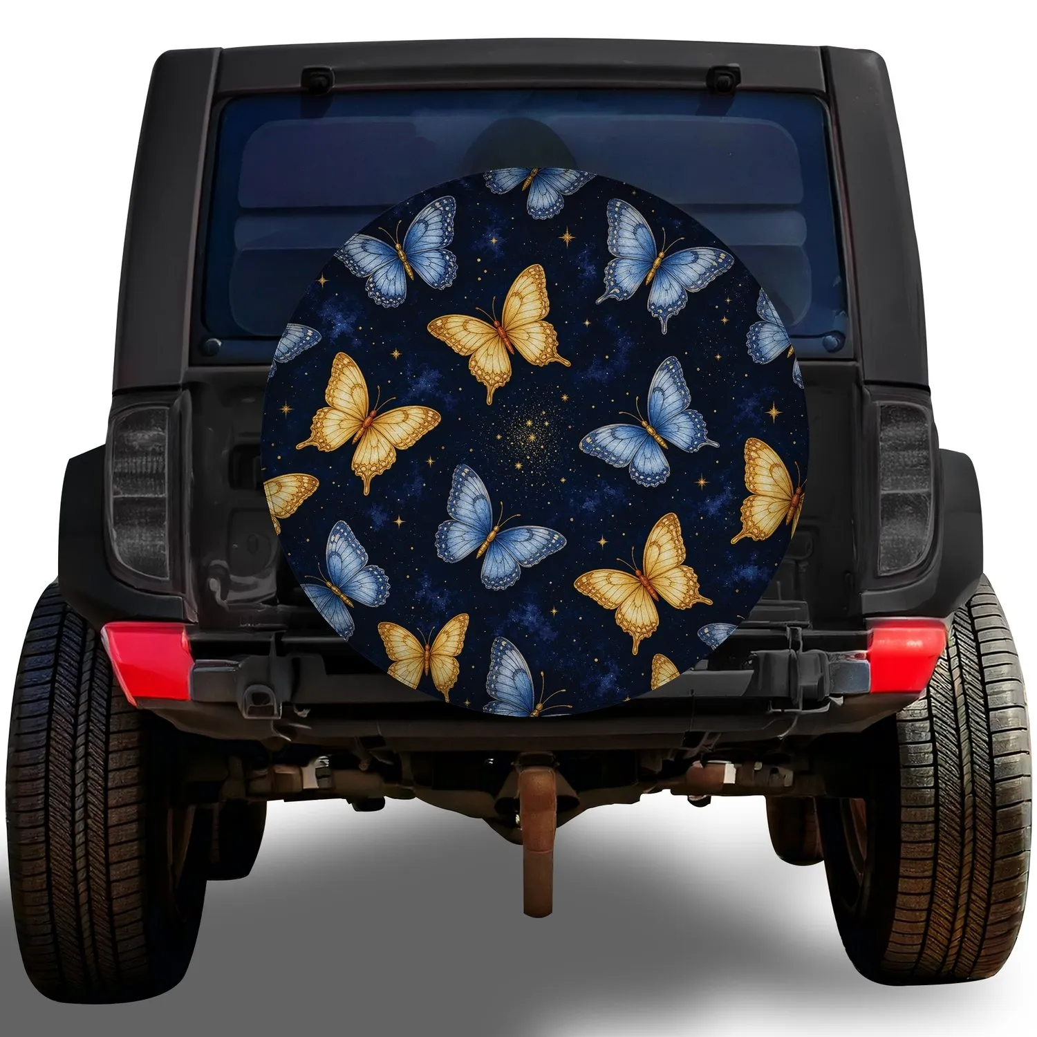 Midnight Blue And Gold Butterflies For Elegant Road Trips And Nature Loving Drivers Spare Tire Cover - 1