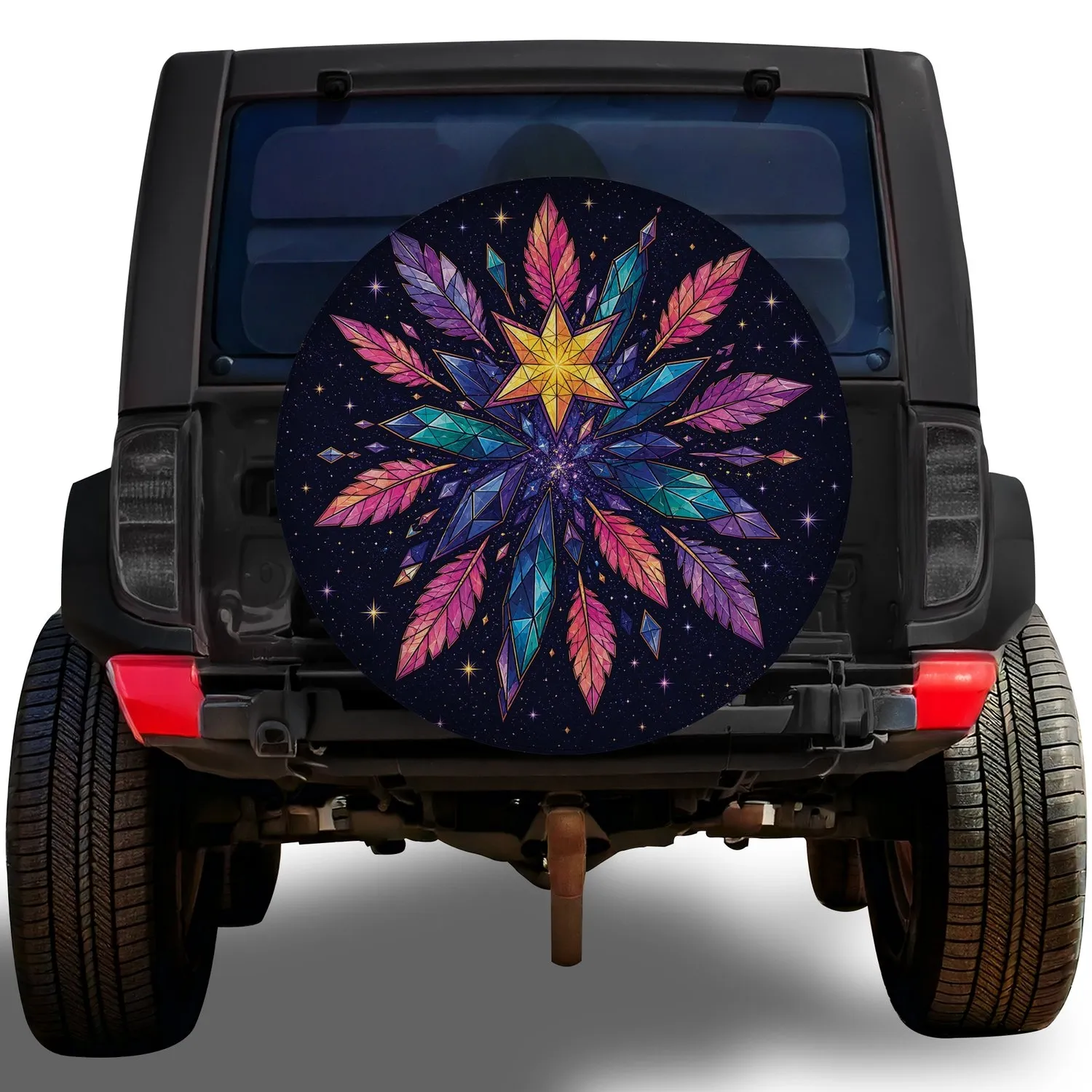 Celestial Stained Glass Star Mandala For Boho Camping And Cosmic Road Trip Style Spare Tire Cover - 1