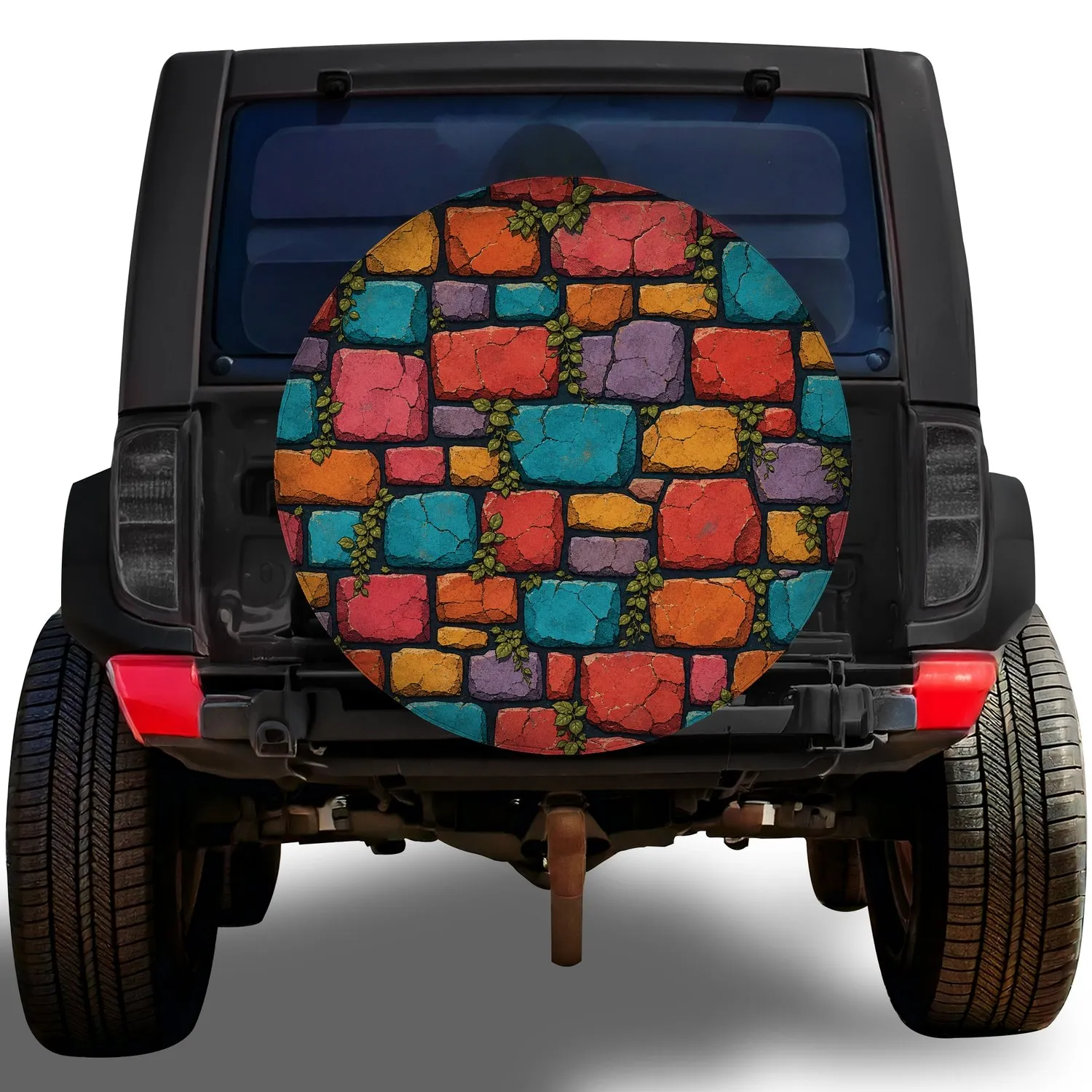Colorful Cracked Mosaic Stone Wall For Bold Off Road Adventure Travel Vehicle Style Spare Tire Cover - 1