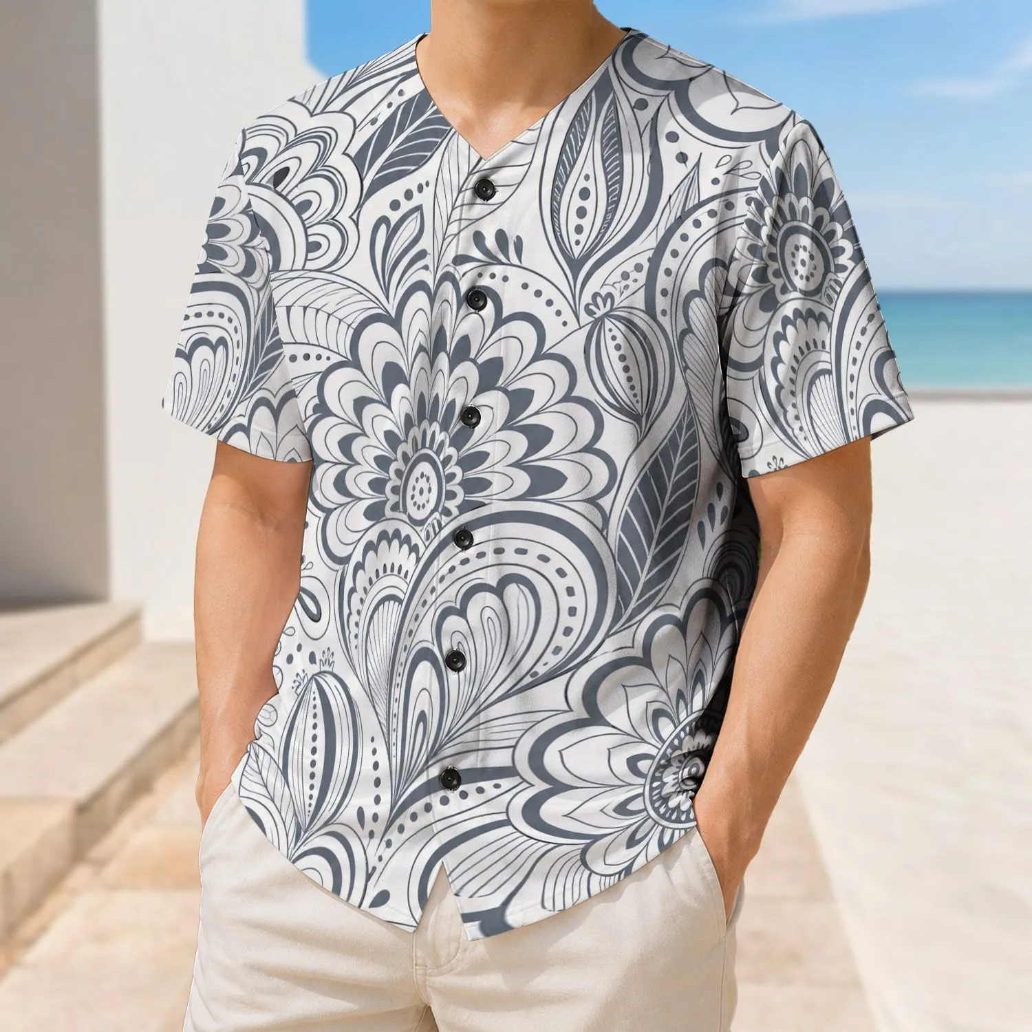 Modern Monochrome Botanical Line Art for Casual Streetwear and Everyday Style Men Baseball Jersey - 1