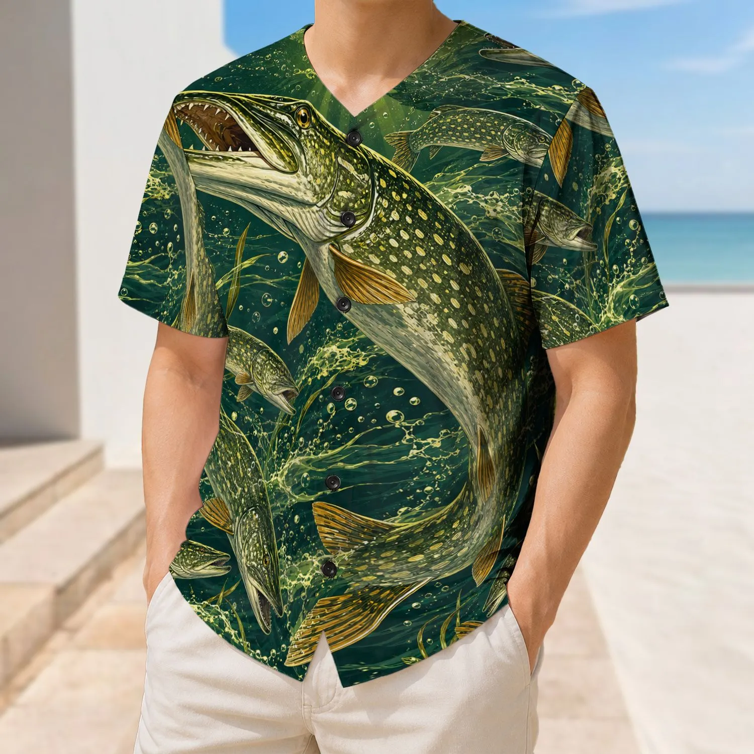 Northern Pike Underwater Fishing Sportswear For Anglers, Boating And Outdoor Training Baseball Jersey - 1