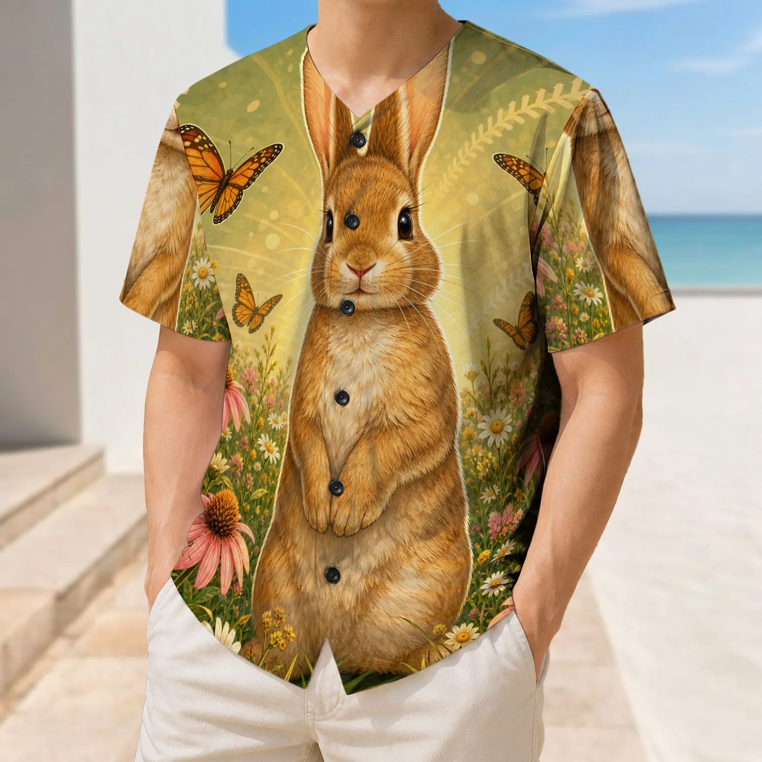 Storybook Rabbit And Butterflies Wildflower Meadow Game Day Wear For Nature Loving Fans Baseball Jersey - 1