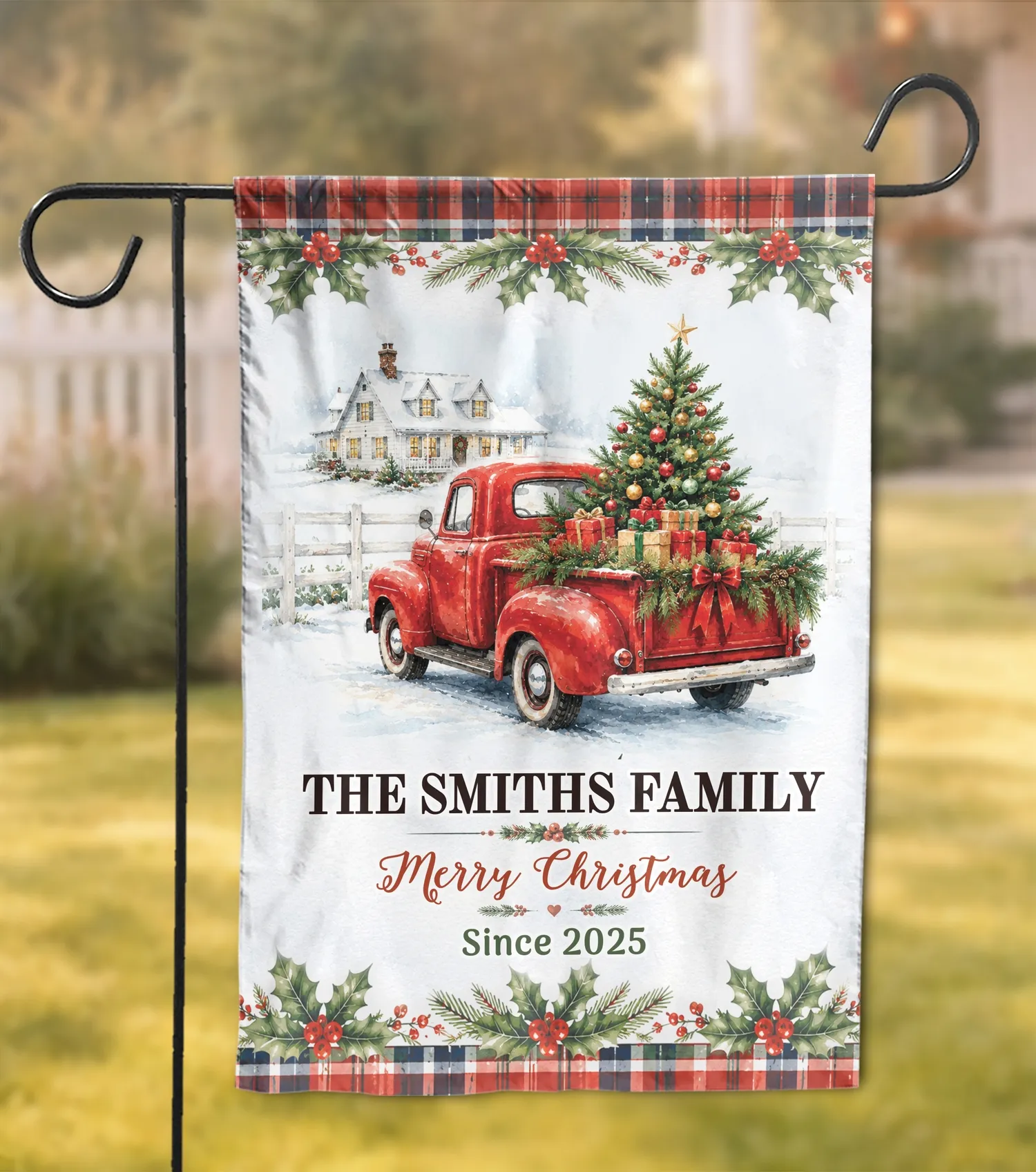 Personalized Family Name Christmas Garden Flag – Custom Holiday Outdoor Yard Decor for Family Xmas Gift - 1