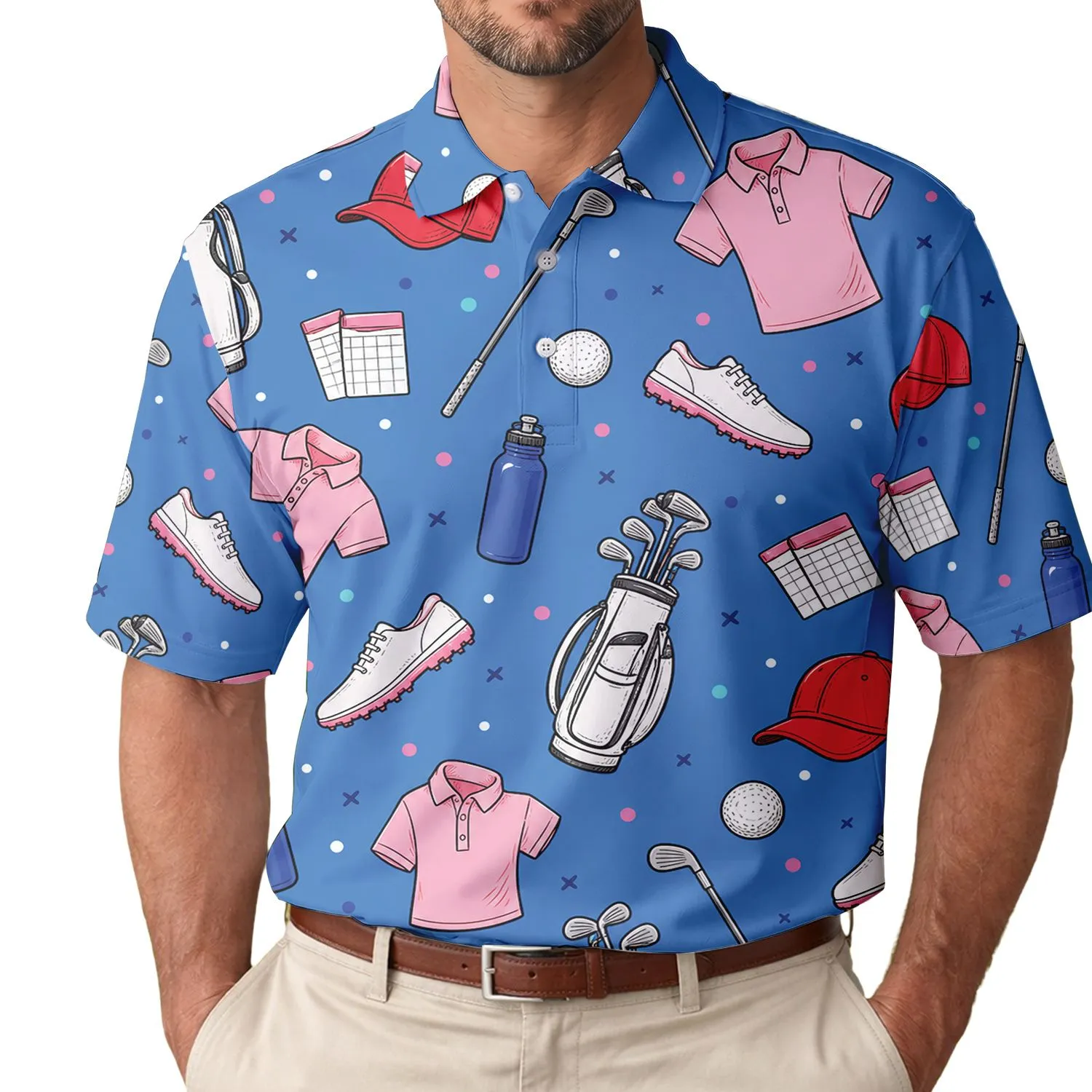 Blue Golf Icons For Tournament Days, Clubhouse Events And Weekend Rounds For Golfers Men's Polo Shirt - 1