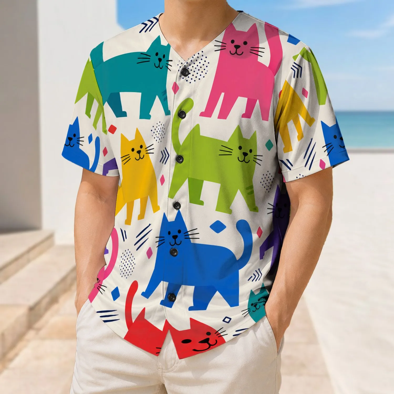 Colorful Smiling Cats Athletic Motif For Casual Game Day And Everyday Pet Lovers Baseball Jersey - 1