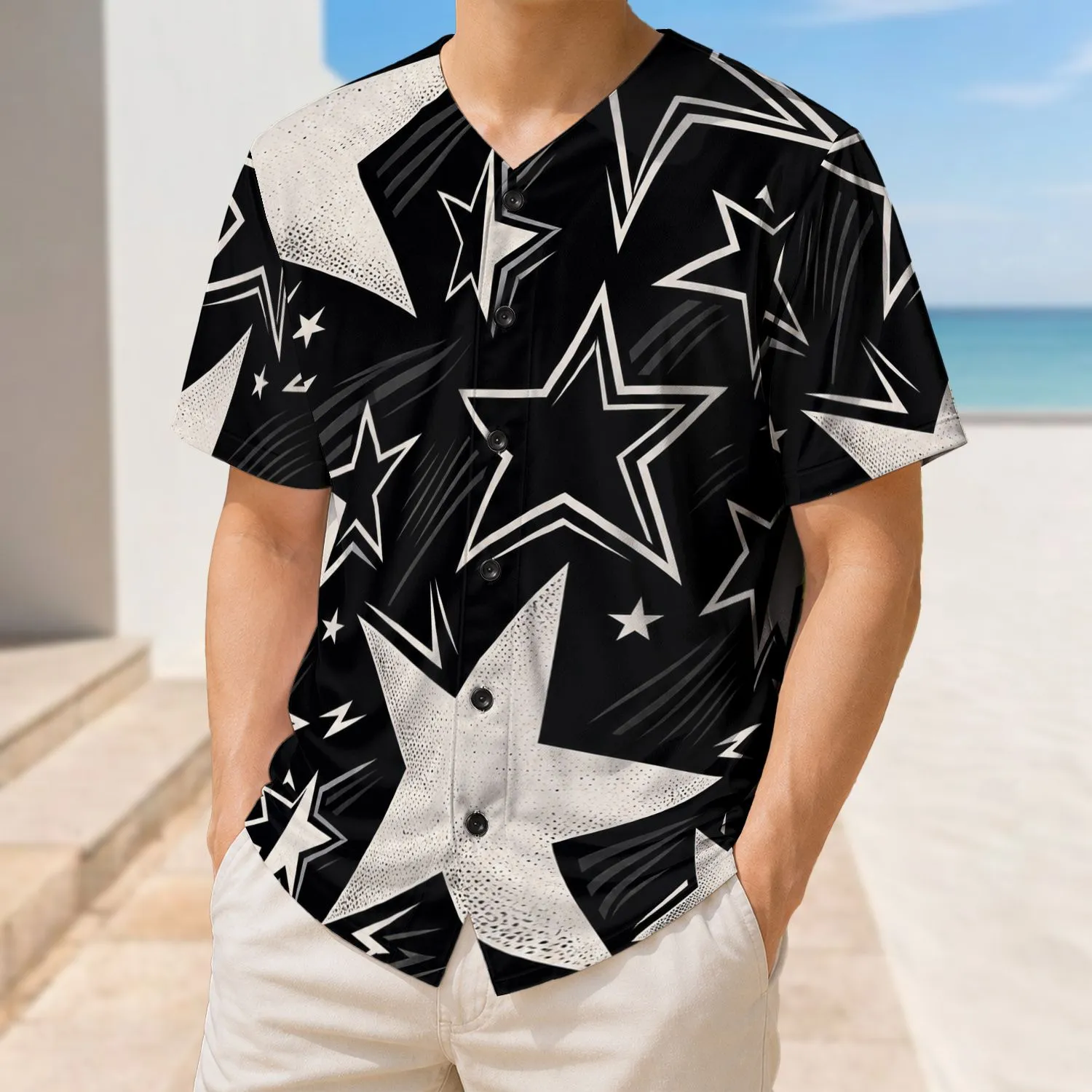 Black And White Starfield All-Over Athletic Look For Streetwear And Game Day Fans Baseball Jersey - 1