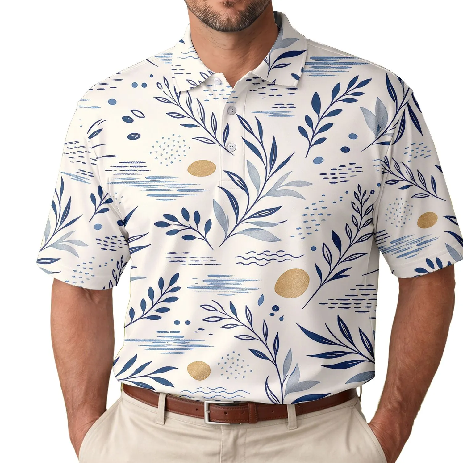 Navy Botanical Coastal Motifs For Resort Days, Beach Trips And Casual Summer Outings Men's Polo Shirt - 1