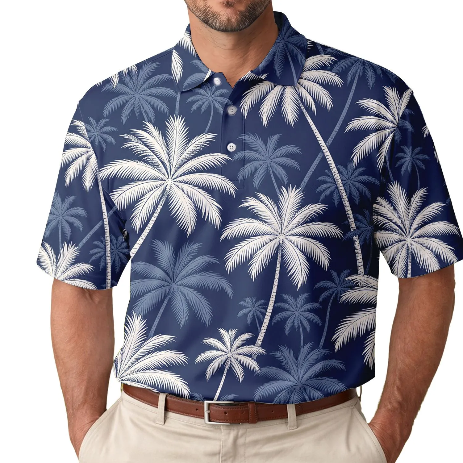 Navy Coconut Palm Resort Style For Tropical Vacation And Coastal Weekend Outings Men's Polo Shirt - 1