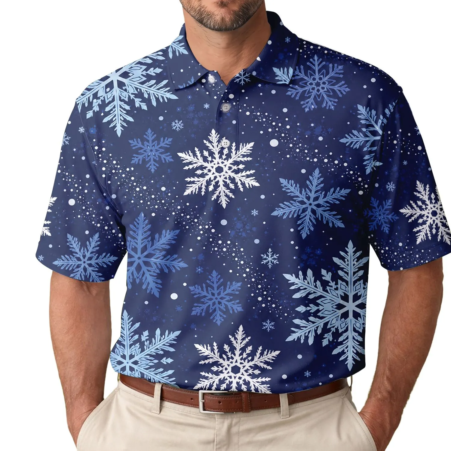Midnight Blue Snowflake Winter Style For Holiday Events And Ski Lodge Outings For Men Men's Polo Shirt - 1