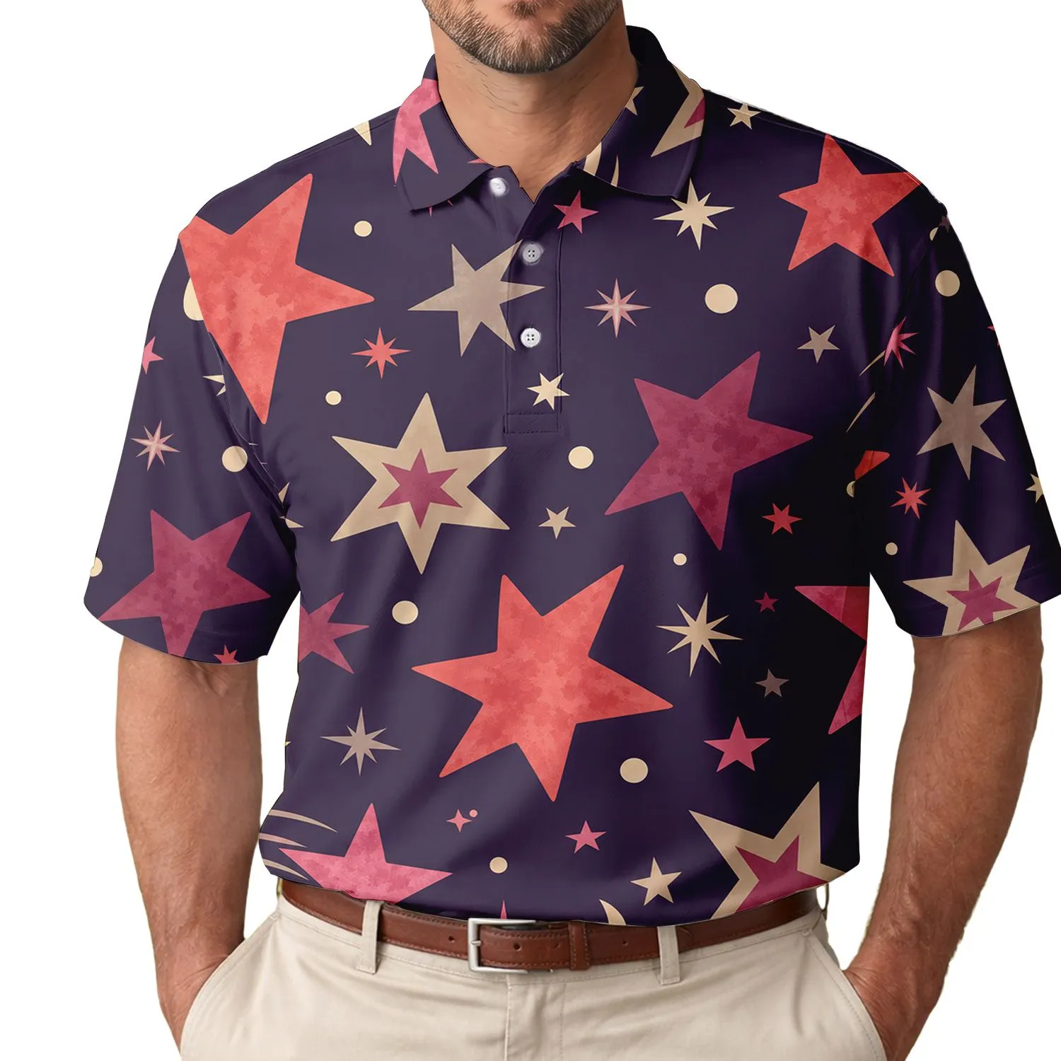 Colorful Celestial Stars And Comets For Retro Night Outfits And Everyday Styling Men's Polo Shirt - 1