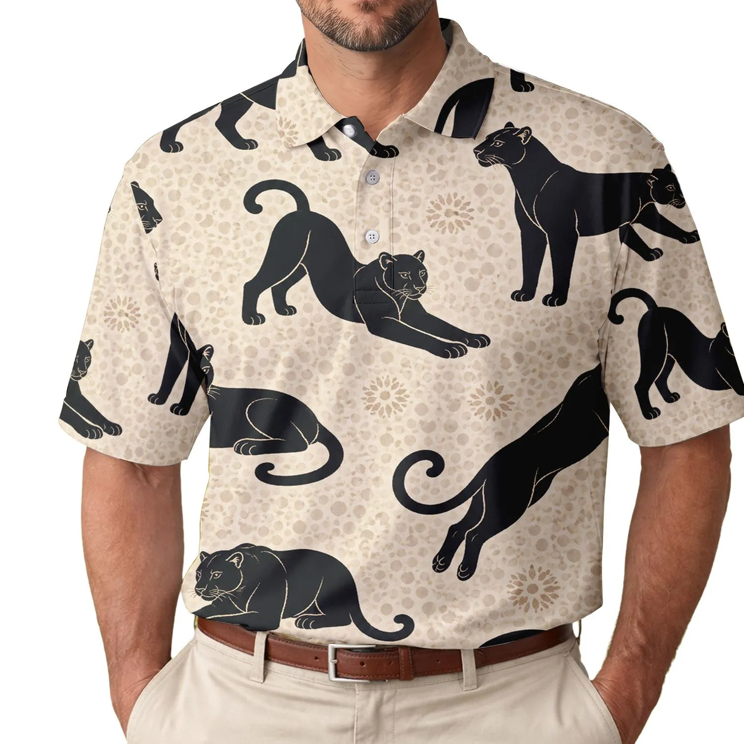 Black Panther Safari Cats for Resort Travel, Date Nights and Casual Weekend Wear Men's Polo Shirt - 1