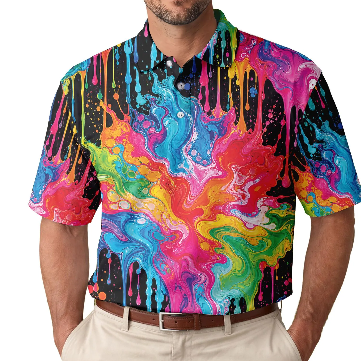Neon Marbled Paint Drips For Creative Festival Streetwear And Bold Everyday Outfits Men's Polo Shirt - 1