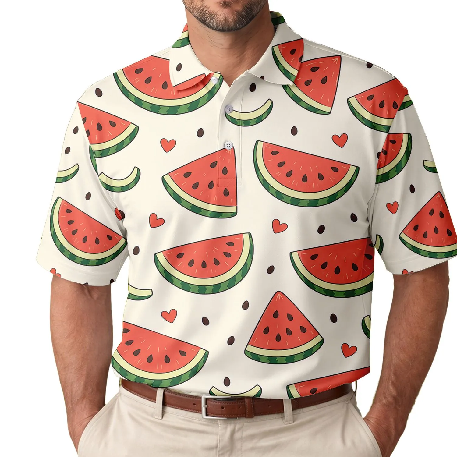 Watermelon Slices And Tiny Hearts For Summer Picnics, Beach Days And Fruit Lovers Men's Polo Shirt - 1