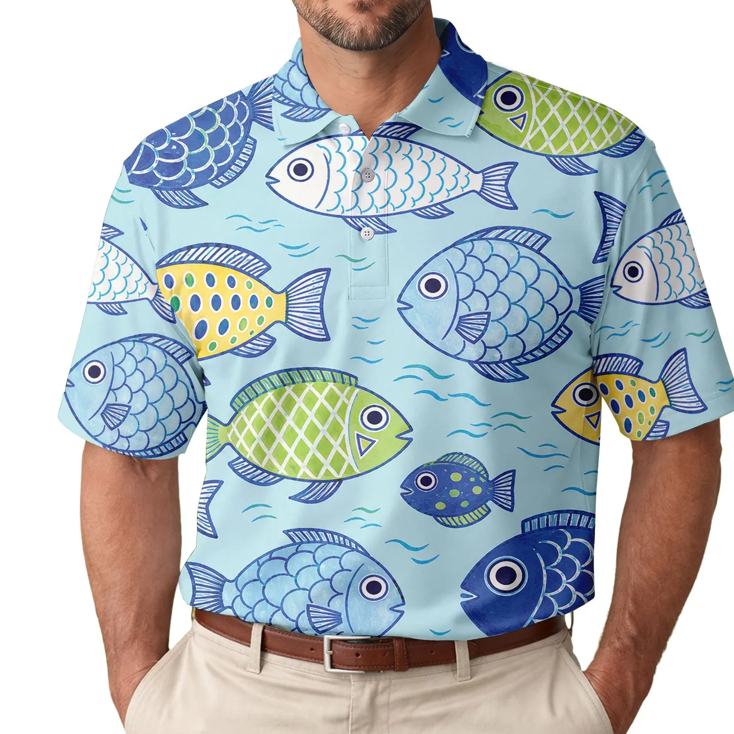 Colorful Tropical Fish Coastal Nautical Beach Vacation Resort Summer Wear For Men Men's Polo Shirt - 1