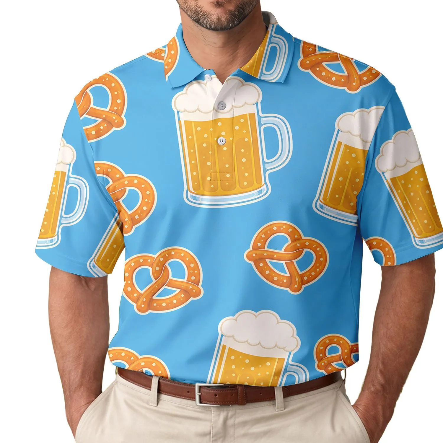 Oktoberfest Beer Mugs And Pretzels For Brewery Celebrations And Bavarian Festival Fans Men's Polo Shirt - 1