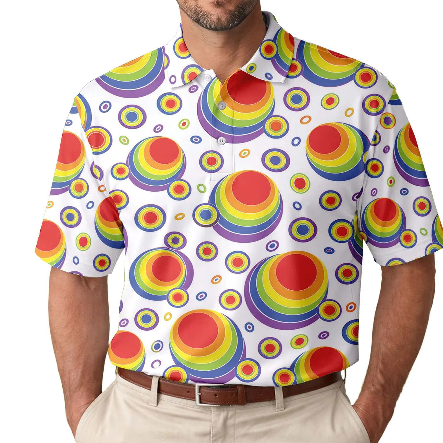 Retro Rainbow Orbital Polka Dots For Cheerful Casual Outings And Fun Weekend Wear Men's Polo Shirt - 1