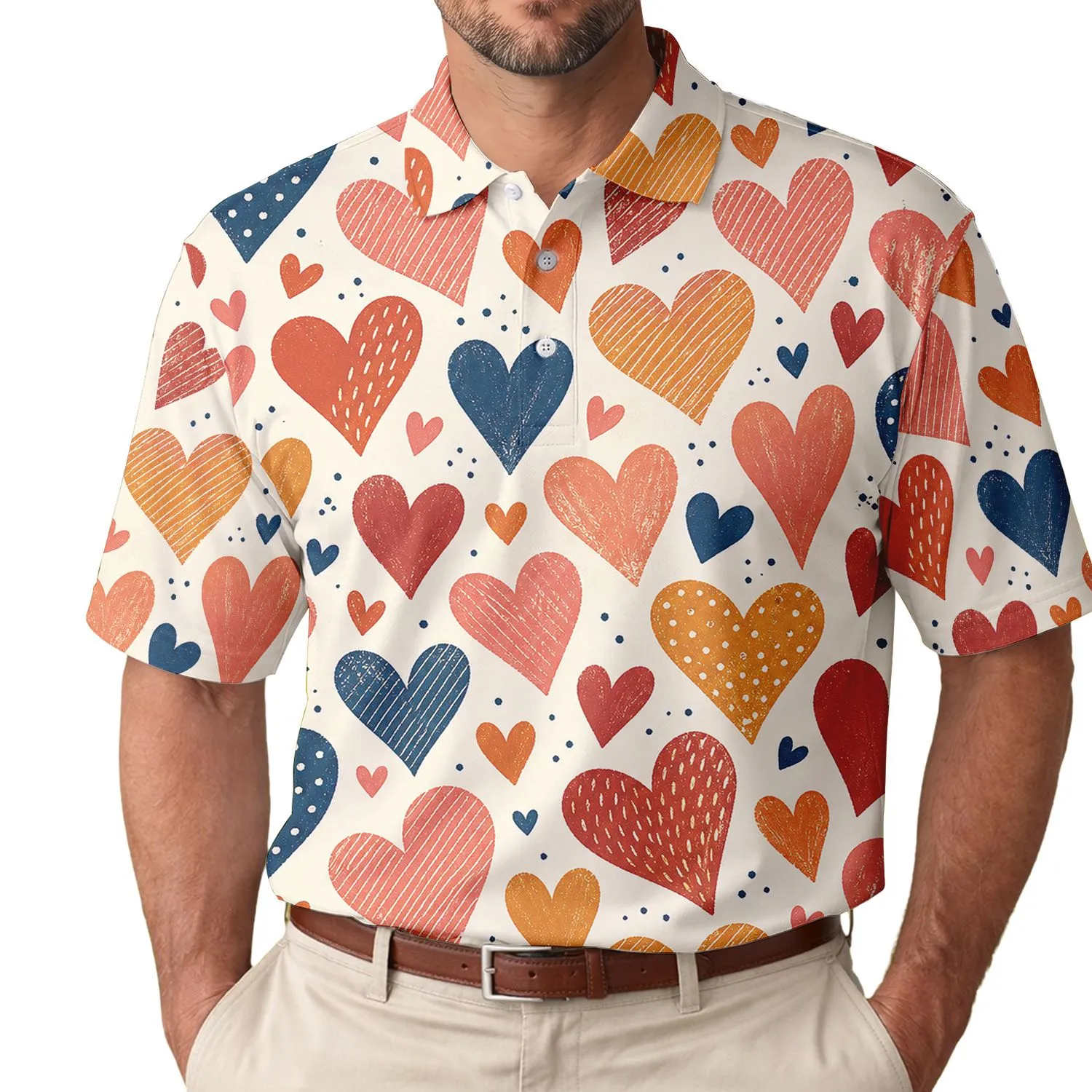Vintage Folk Heart Scatter for Valentine's Day Gifts and Everyday Casual Style for Women Men's Polo Shirt - 1