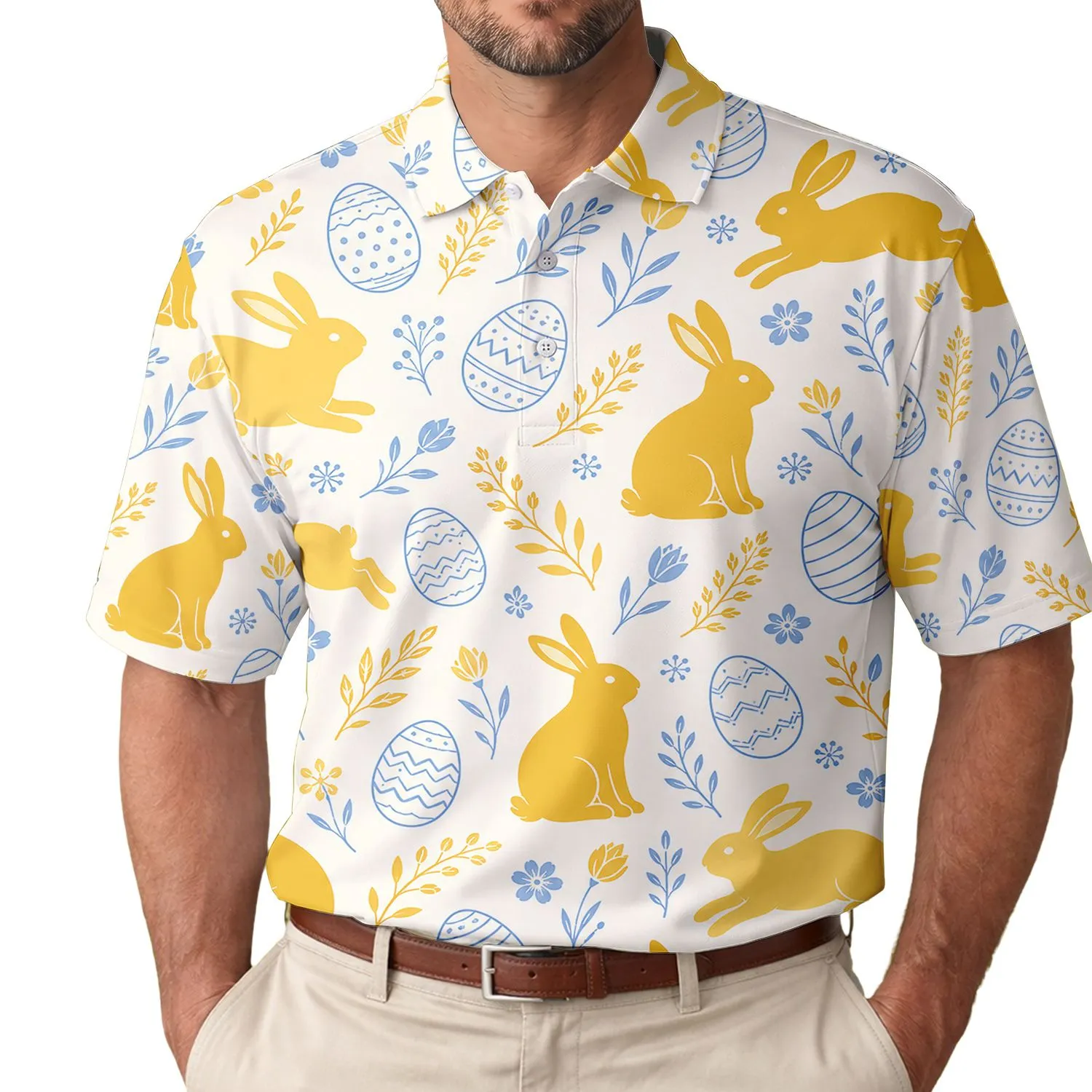 Golden Rabbit Easter Egg Floral Spring Garden Celebration For Women And Men Gift Men's Polo Shirt - 1