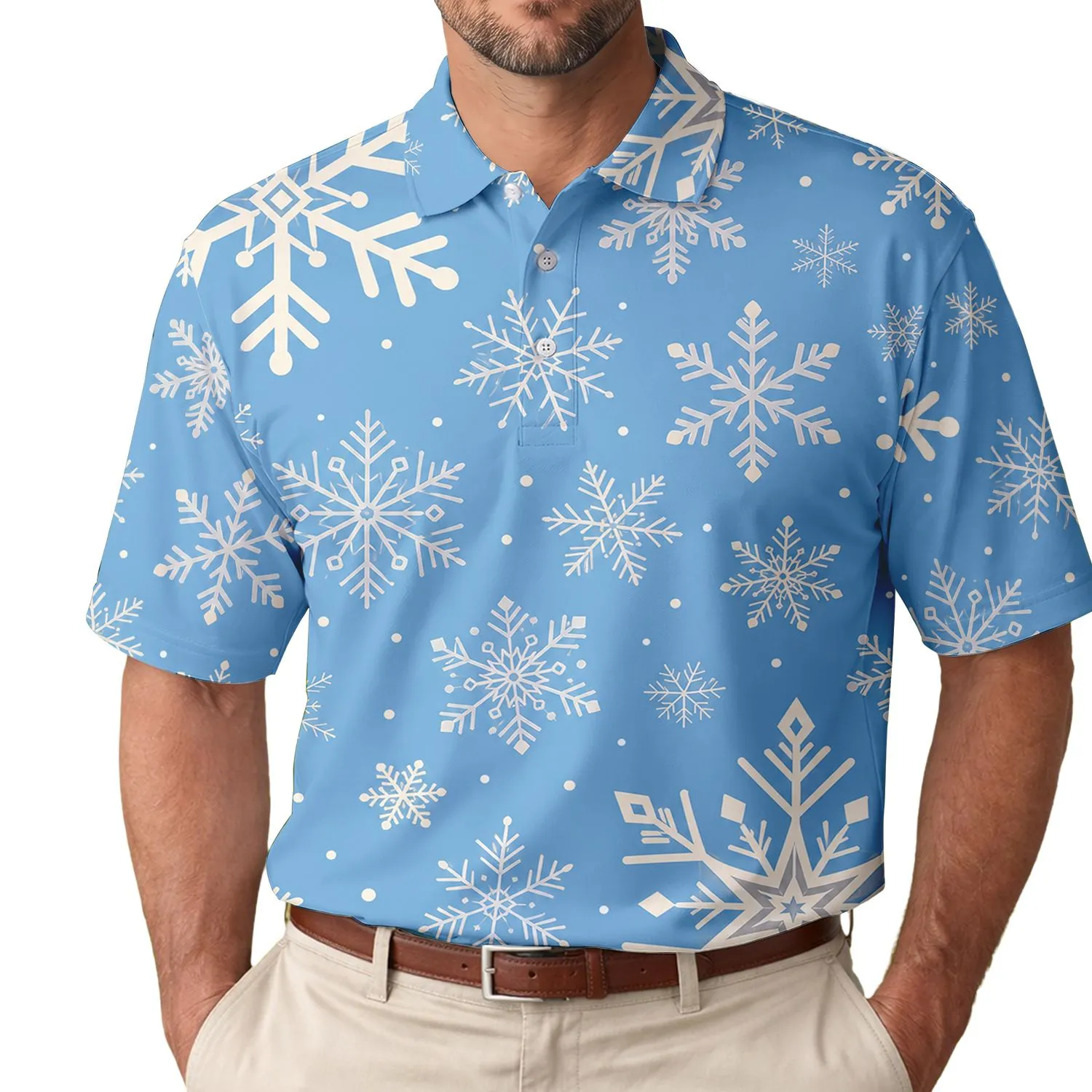 Powder Blue Geometric Snowflakes For Christmas Winter Holiday Wear For Men And Women Men's Polo Shirt - 1