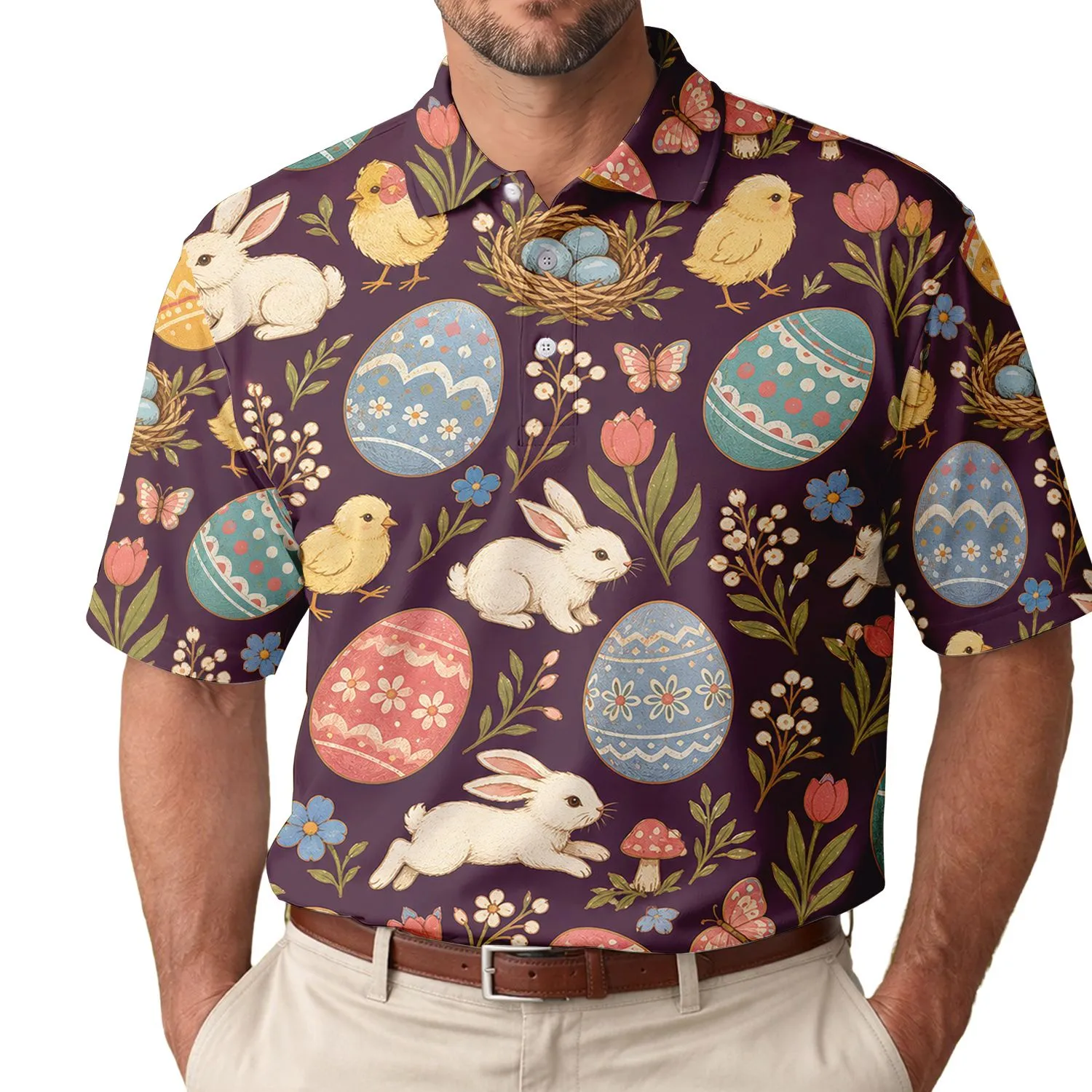 Vintage Easter Bunnies, Eggs And Chicks For Spring Celebrations And Casual Outings Men's Polo Shirt - 1