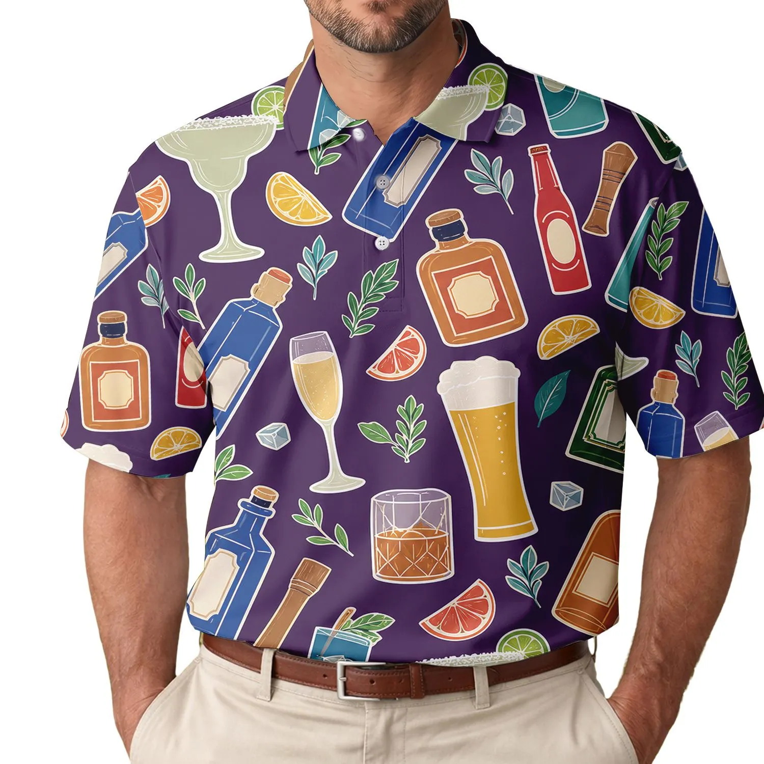 Cocktail Glasses And Bottles For Beach Parties, Vacations And Summer Nights For Men Men's Polo Shirt - 1