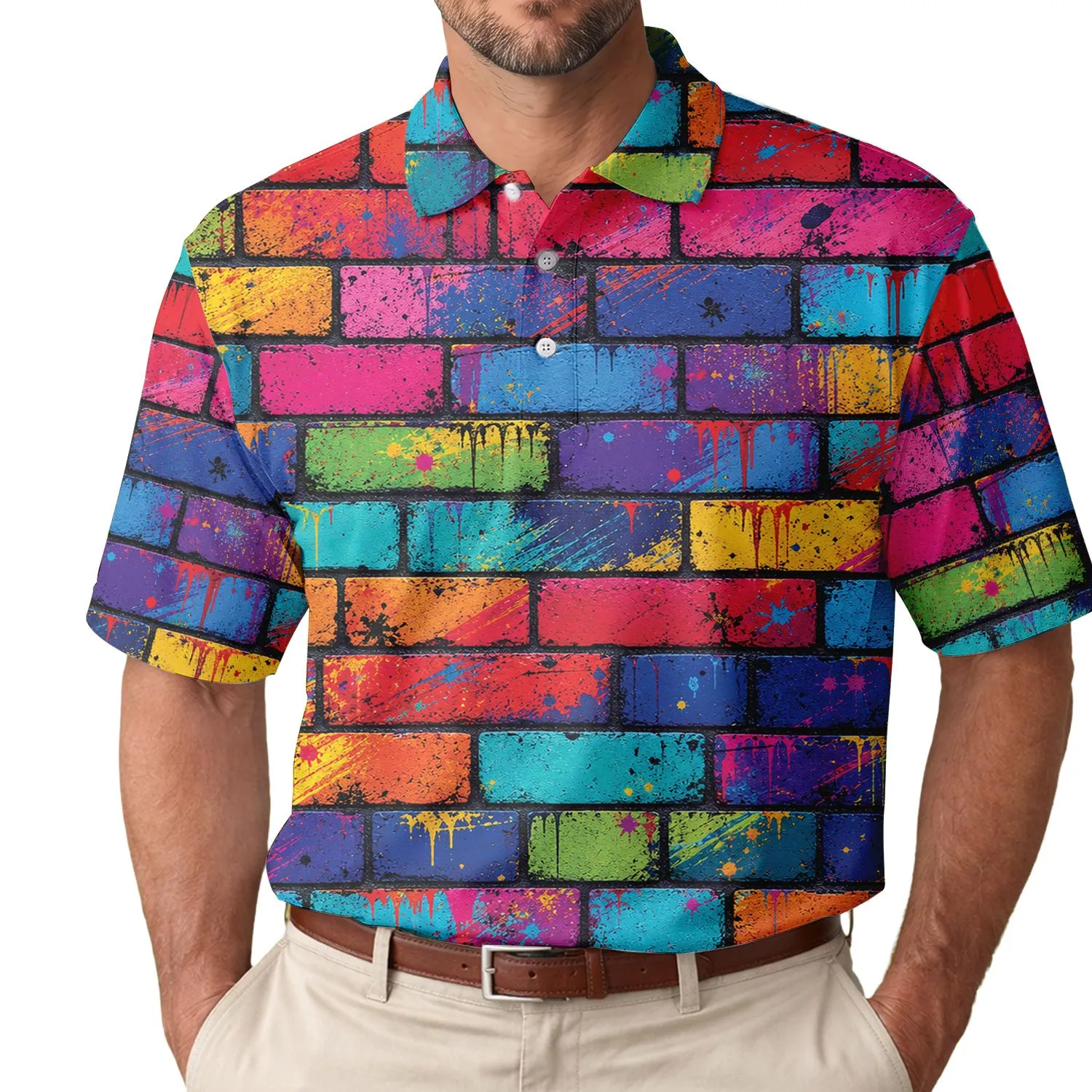 Colorful Graffiti Brick Wall Streetwear Style For Music Festivals And Urban Art Fans Men's Polo Shirt - 1