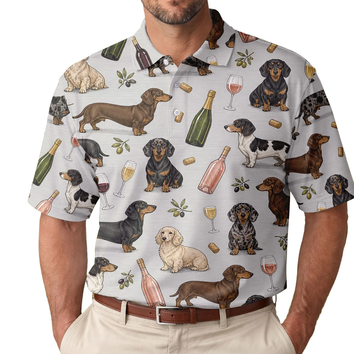 Dachshund Wine Bottles Celebration Motif For Wine Nights, Dog Lovers And Gift Giving Men's Polo Shirt - 1