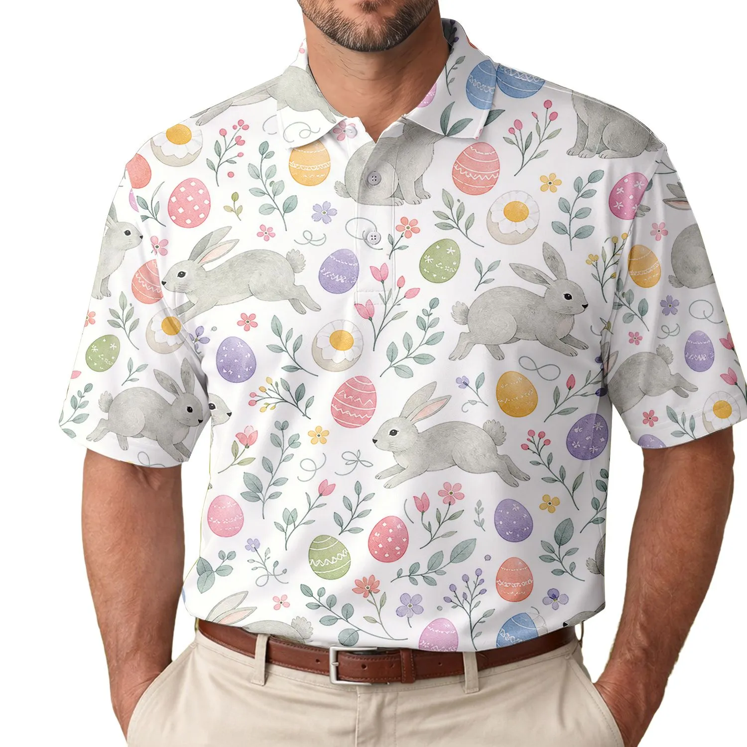 Sage Bunny And Pastel Easter Egg Garden For Spring Brunches And Casual Outings Men's Polo Shirt - 1