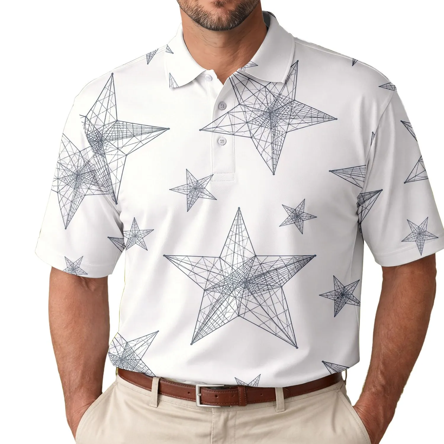Hand Drawn Lattice Star Motif For Coastal Dates And Relaxed Summer Outings For Men Men's Polo Shirt - 1
