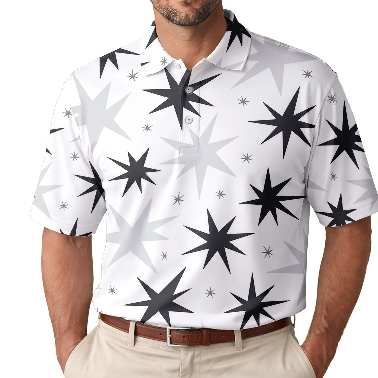 Abstract Charcoal Starbursts for Minimalist Streetwear and Casual Weekend Outfits Men's Polo Shirt - 1