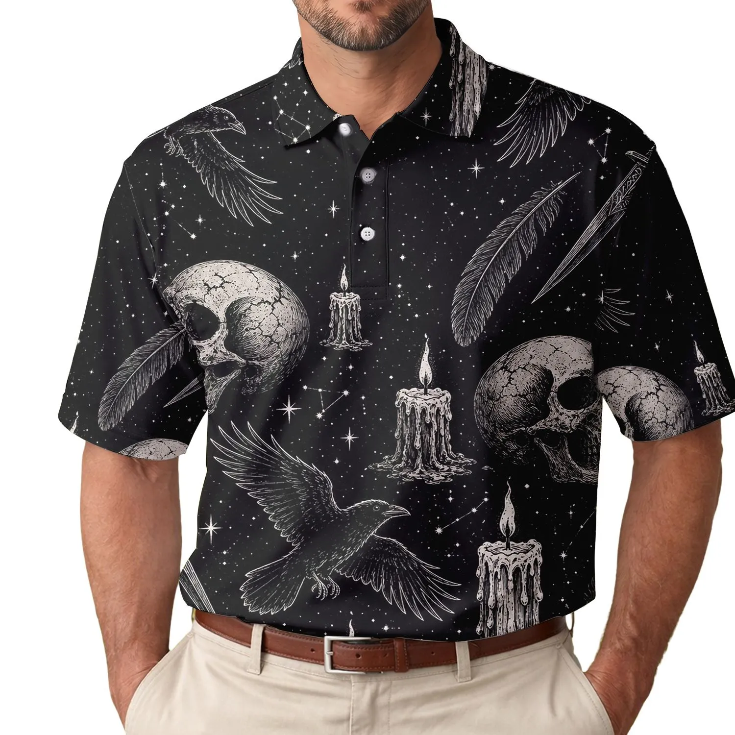 Gothic Skulls Candles And Ravens For Halloween Nights And Alternative Streetwear Men's Polo Shirt - 1