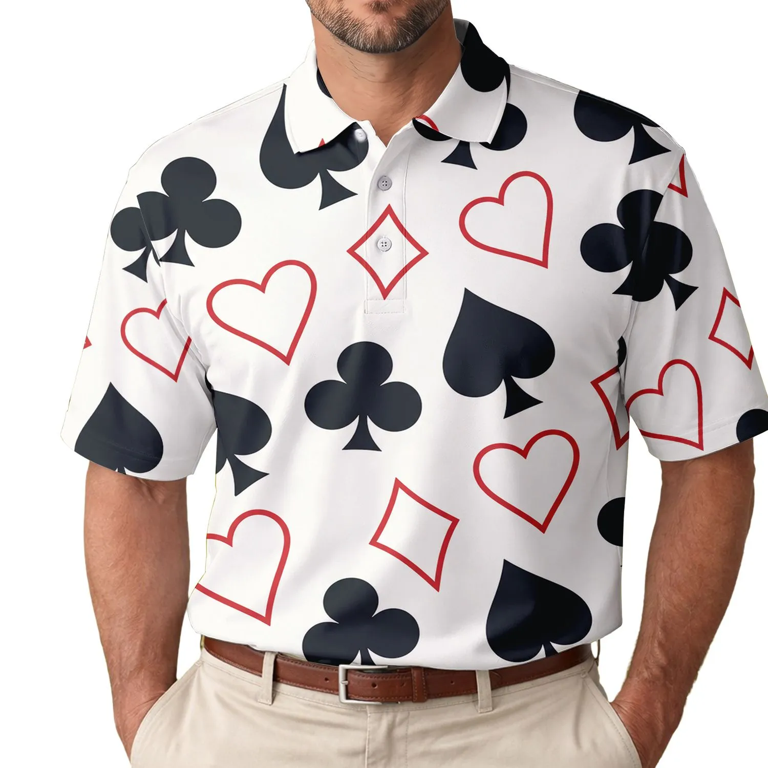 Red And Black Card Suits Casino Night Party Golf Tennis Casual Wear For Men Summer Men's Polo Shirt - 1