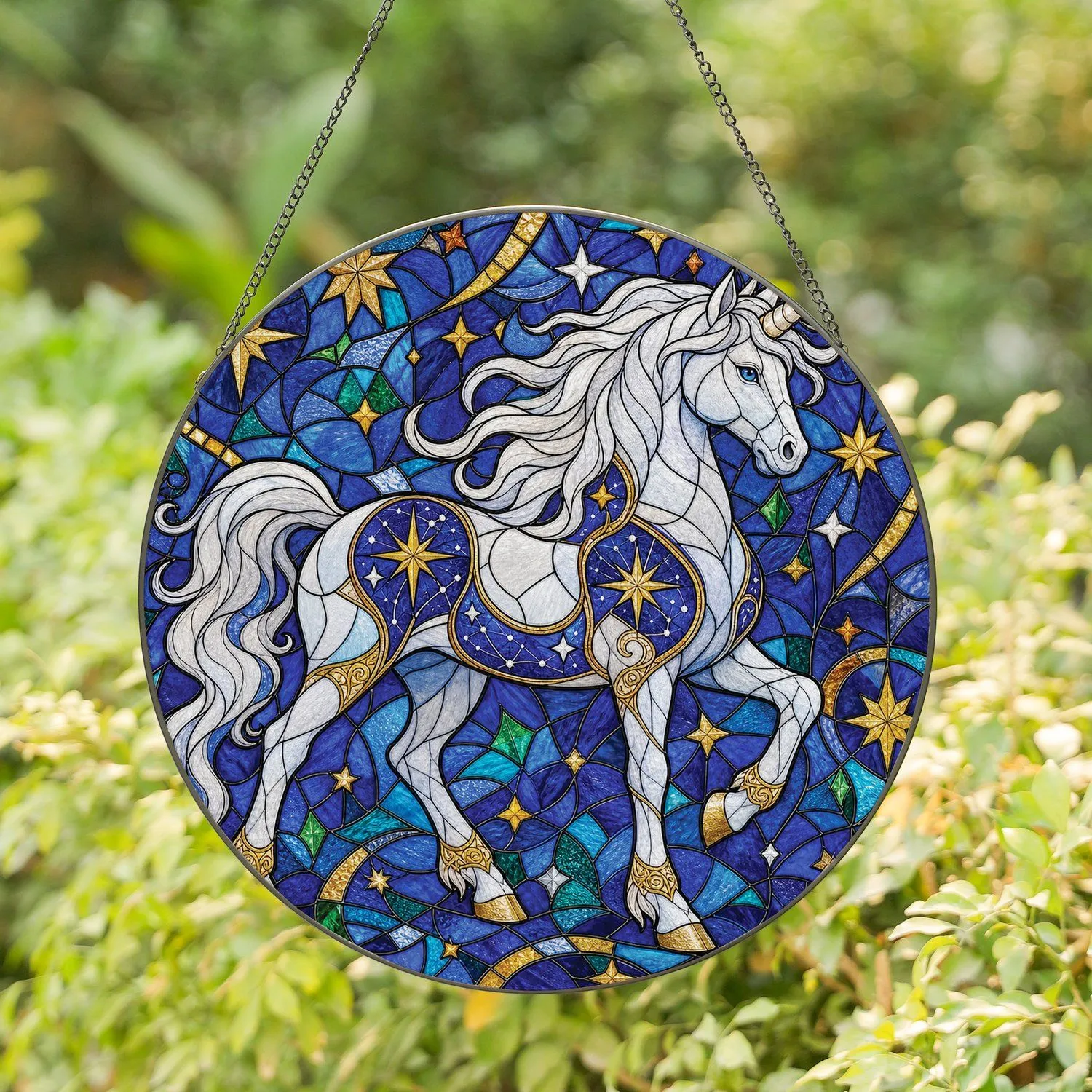 White Unicorn Stained Glass Celestial Window Decor for Fantasy Home Gift Giving Fans Stained Glass Suncatcher - 1