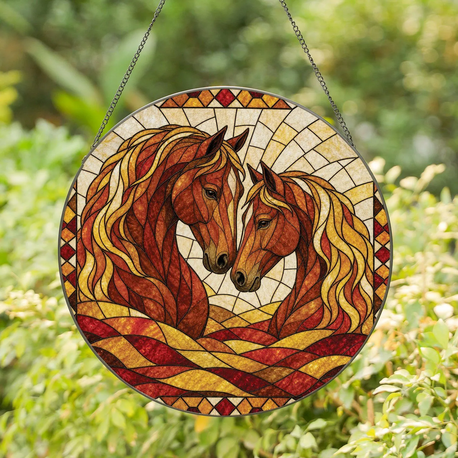 Stained Glass Chestnut Horses Window Decor for Equestrian Home and Stable Lovers Stained Glass Suncatcher - 1