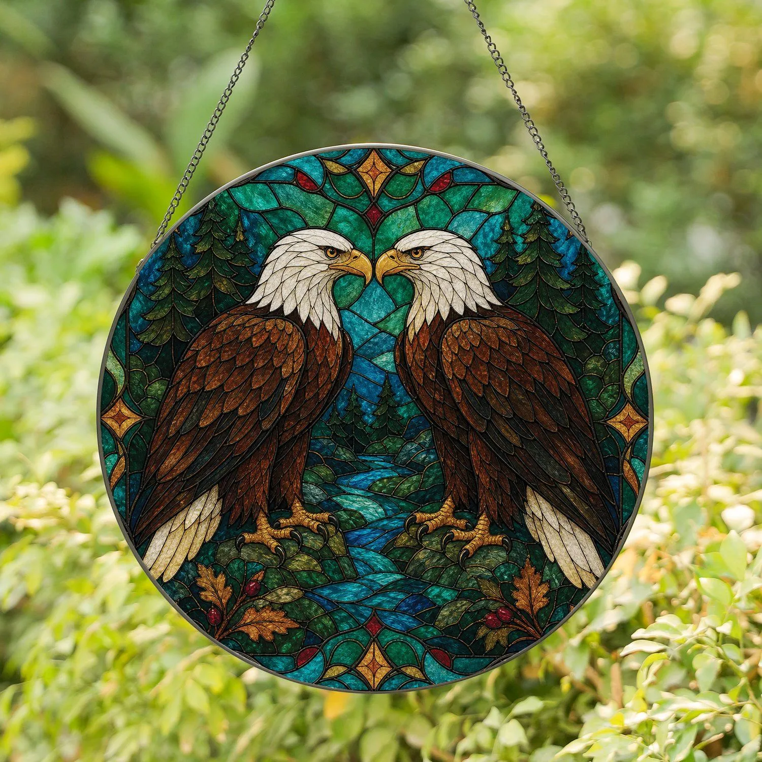Bald Eagle Stained Glass Pair for Patriotic Cabin Window Decor and Bird Lover Gifts Stained Glass Suncatcher - 1