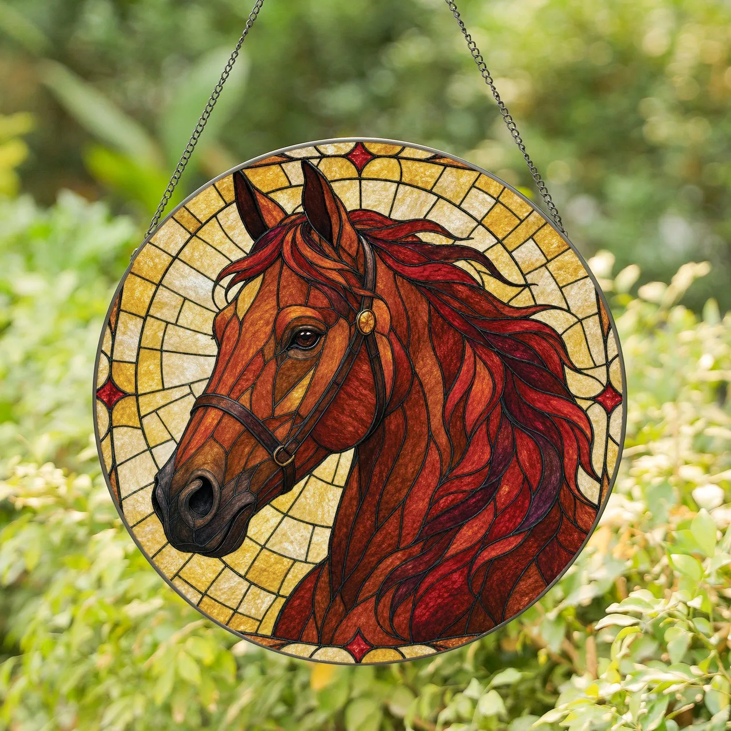 Leaded Stained Glass Horse Head Window Hanging for Western Equestrian Home Decor and Ranch Gifts Stained Glass Suncatcher - 1
